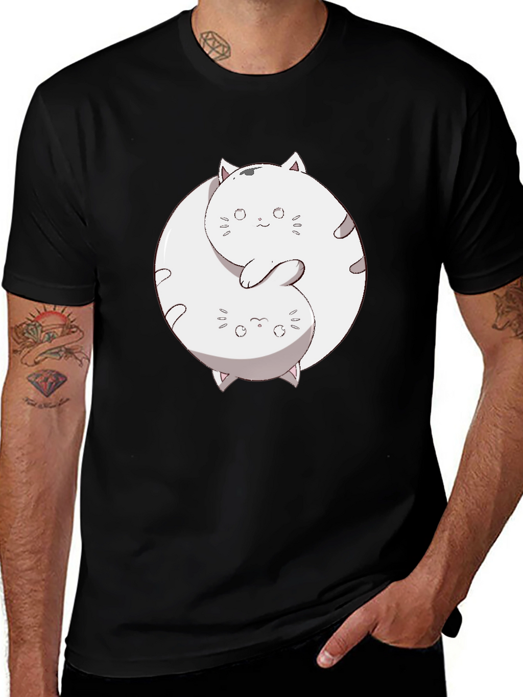 Yin Yang Cats Graphic T-Shirt