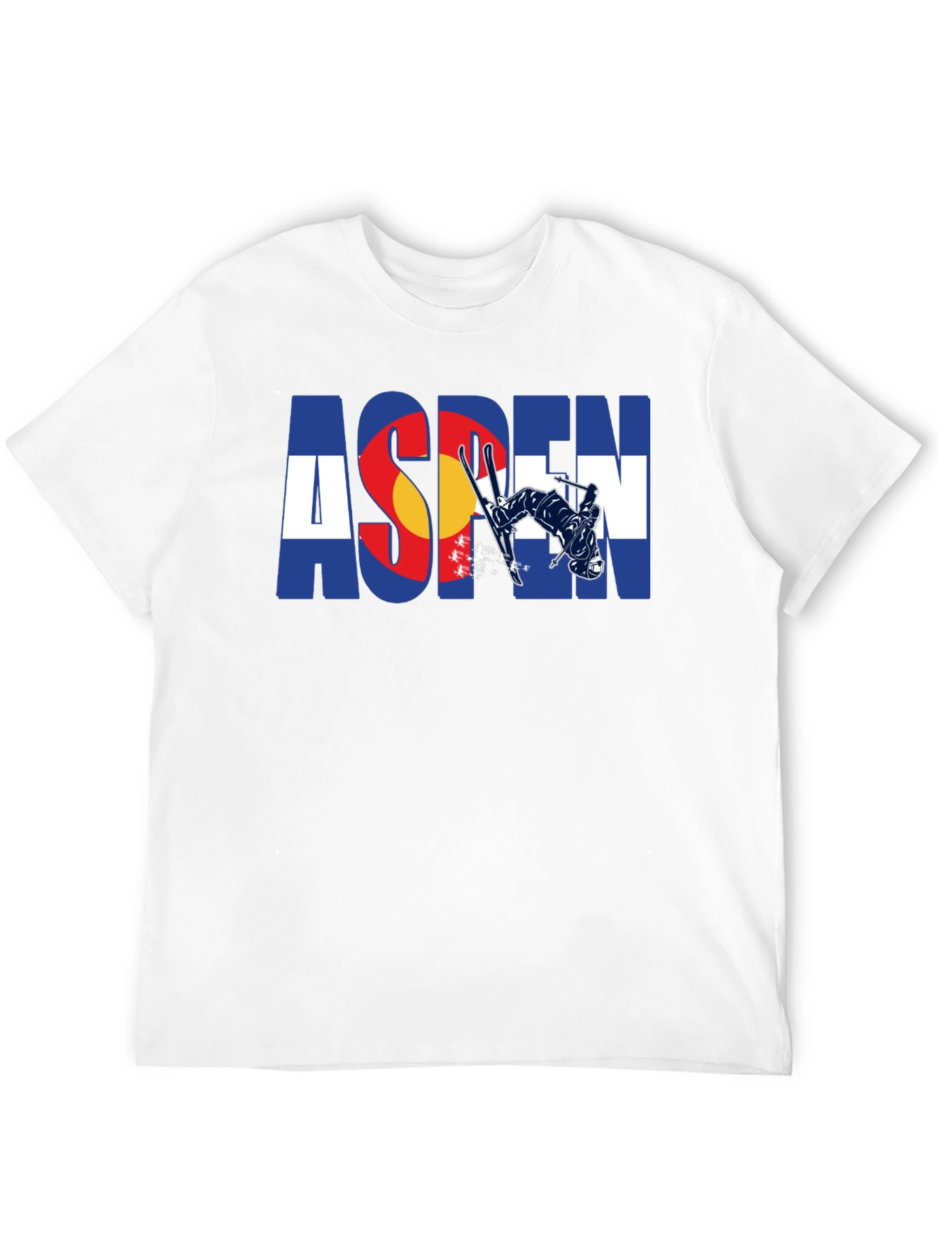 Aspen Colorado Flag Skier Black T-Shirt