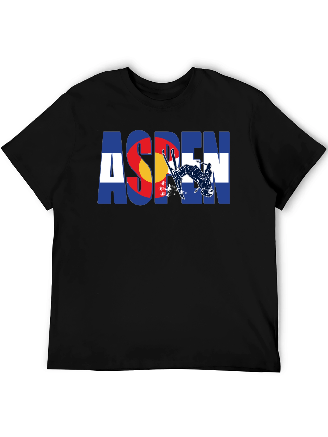 Aspen Colorado Flag Skier Black T-Shirt