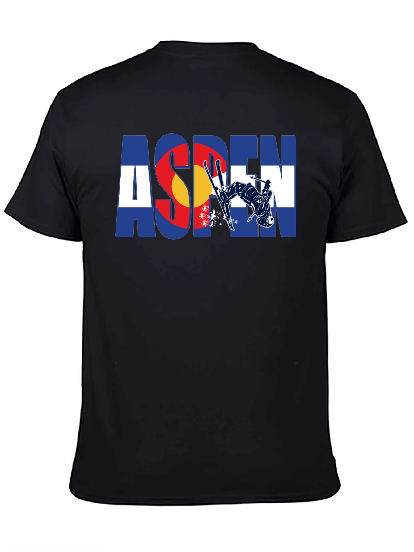 Aspen Colorado Flag Skier Black T-Shirt
