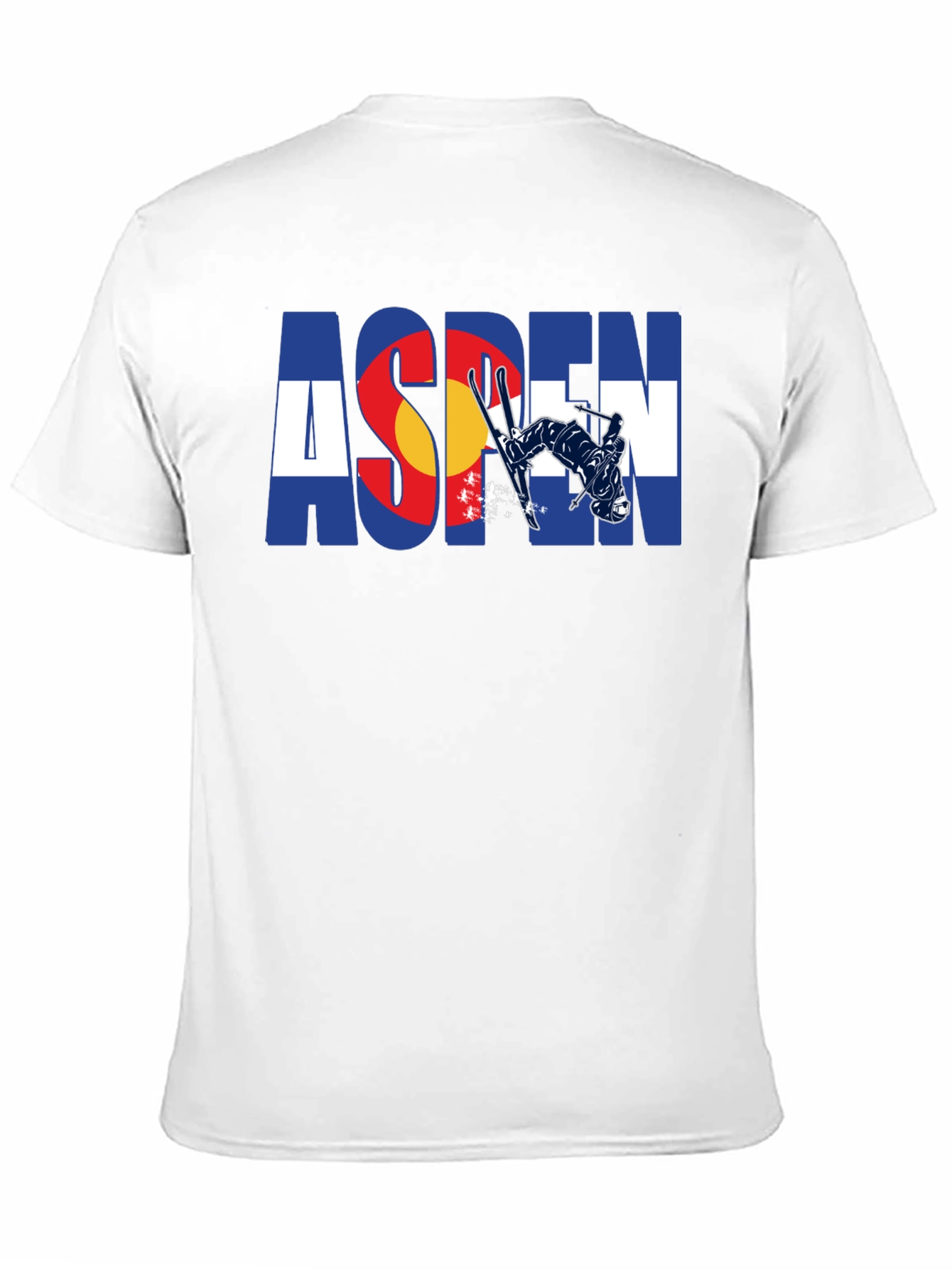 Aspen Colorado Flag Skier Black T-Shirt