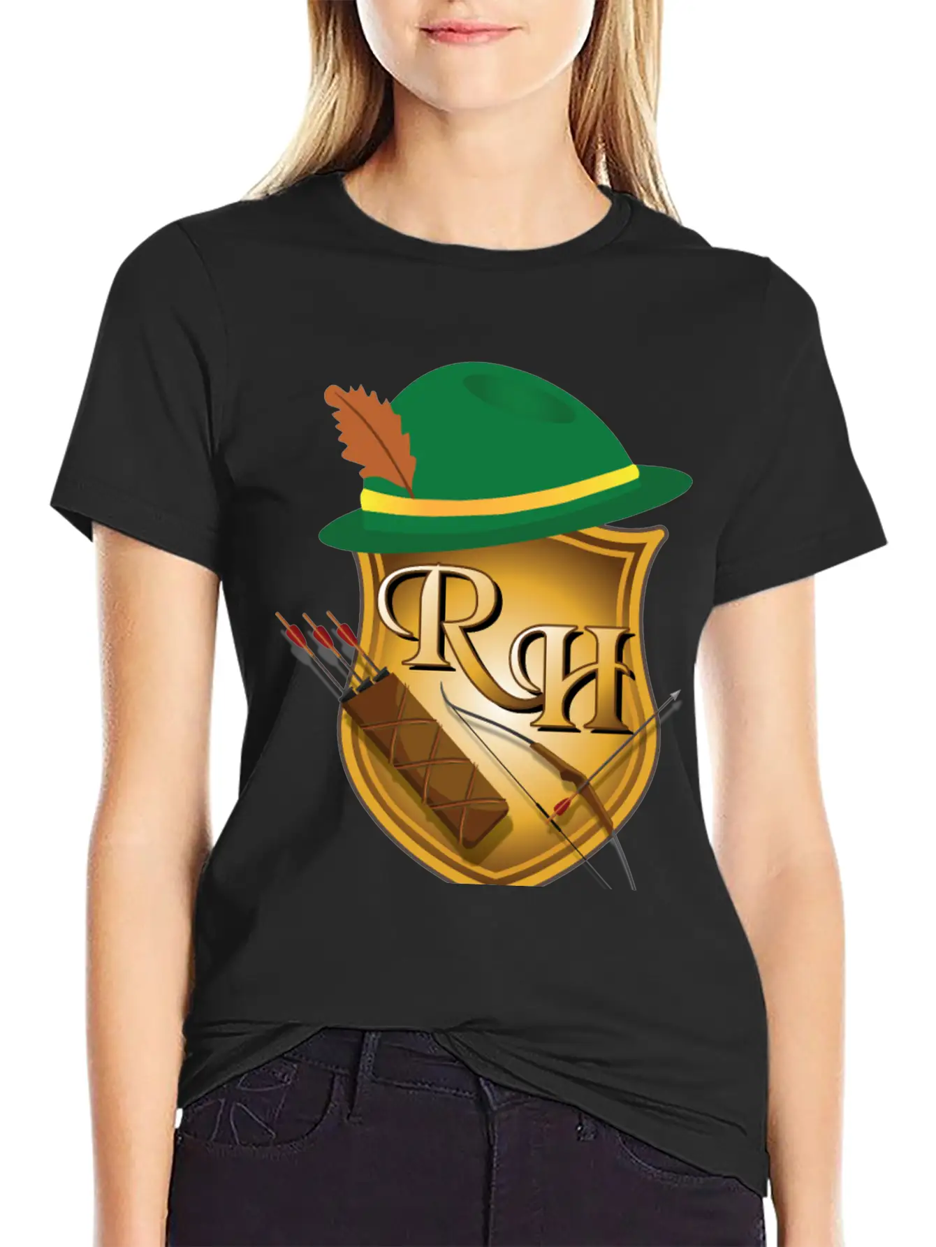 Robin Hood The Archer (and His Items) R&H Letters Unisex Casual T-Shirt – Clean Design For Daily Comfort