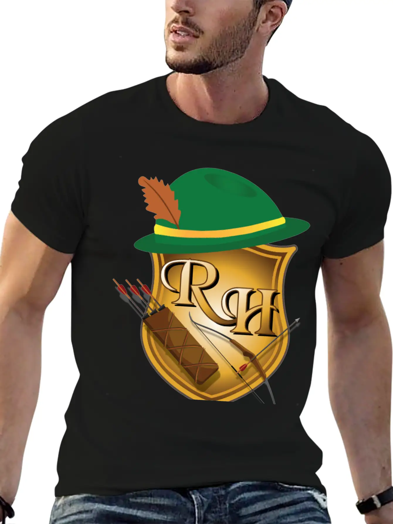 Robin Hood The Archer (and His Items) R&H Letters Unisex Casual T-Shirt – Clean Design For Daily Comfort
