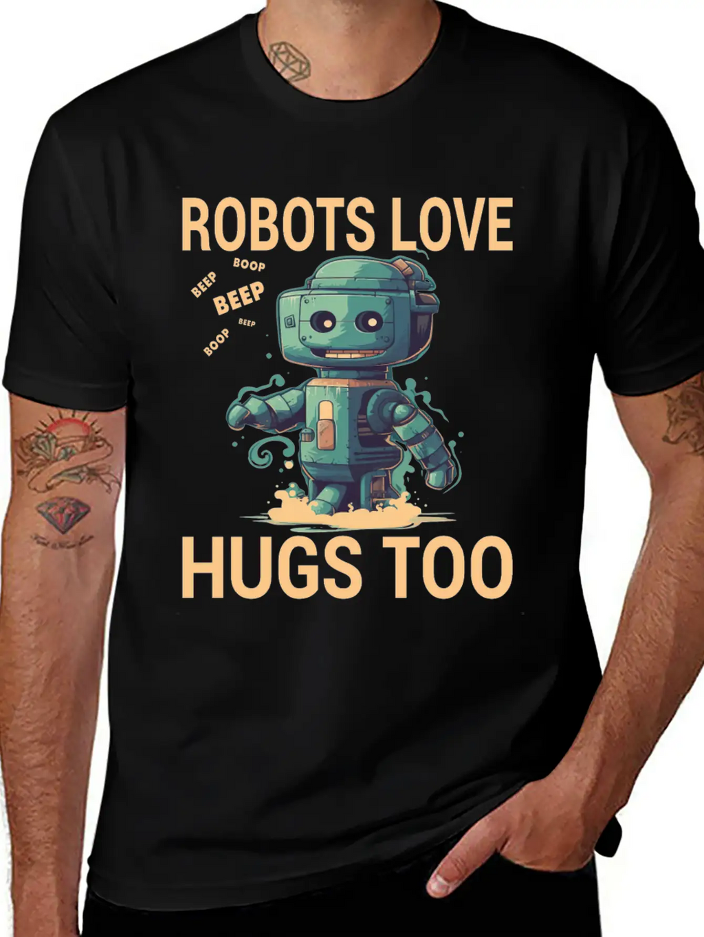 Robots Love Hugs Too For A Robot Fan And Essential Cotton Tee For Daily Outfits – Unisex Style