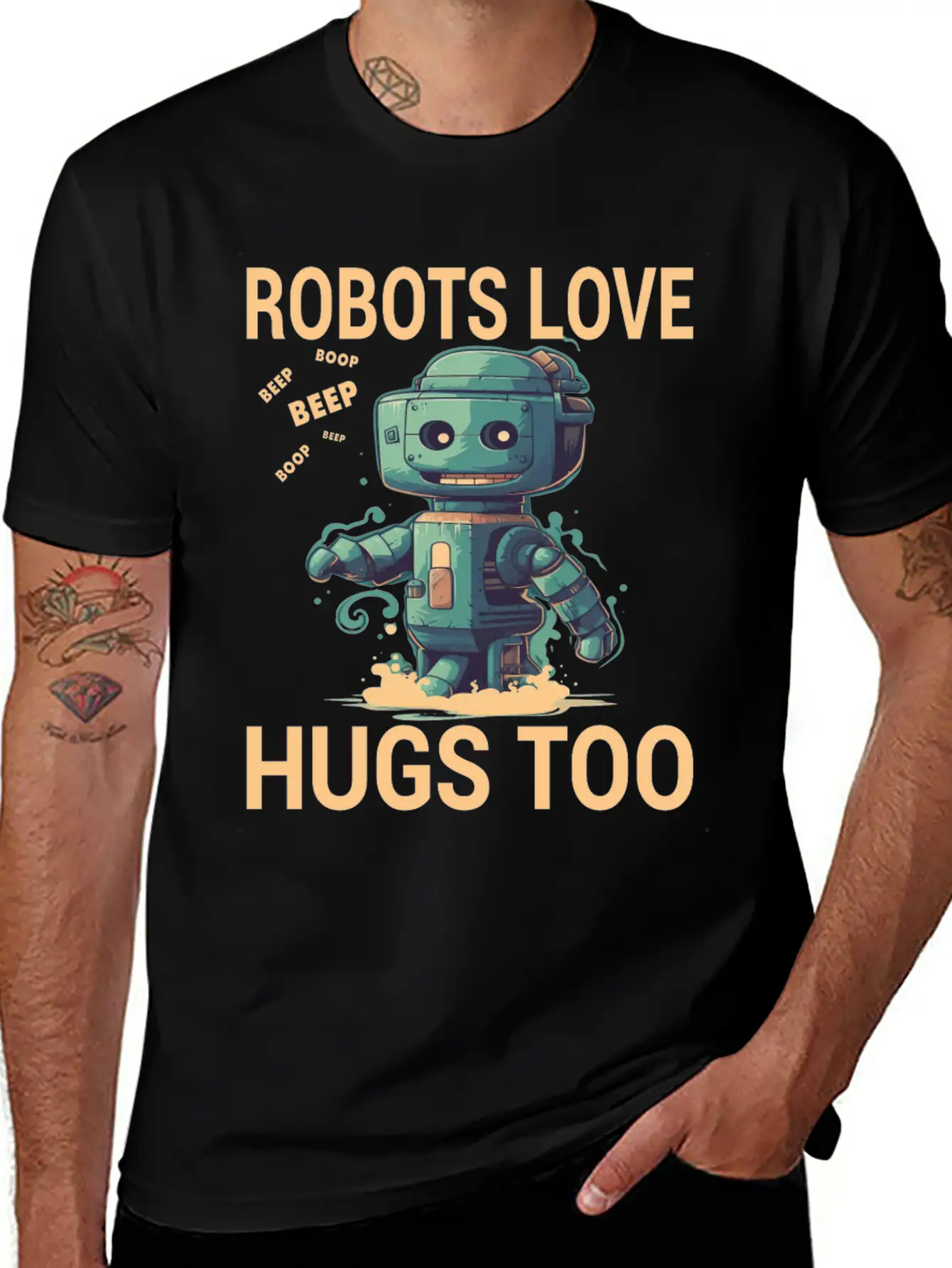 Robots Love Hugs Too For A Robot Fan And Essential Cotton Tee For Daily Outfits – Unisex Style
