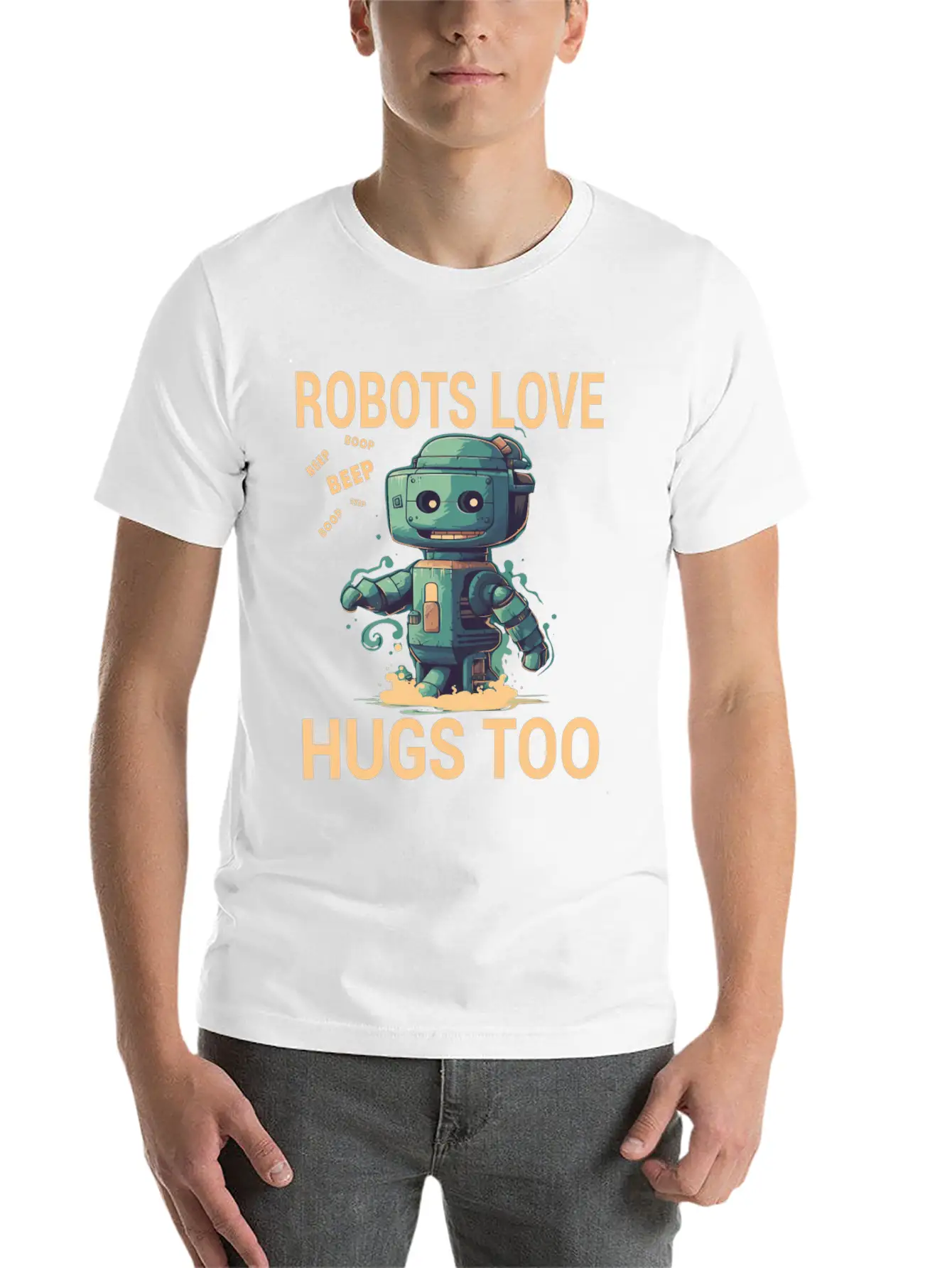 Robots Love Hugs Too For A Robot Fan And Essential Cotton Tee For Daily Outfits – Unisex Style