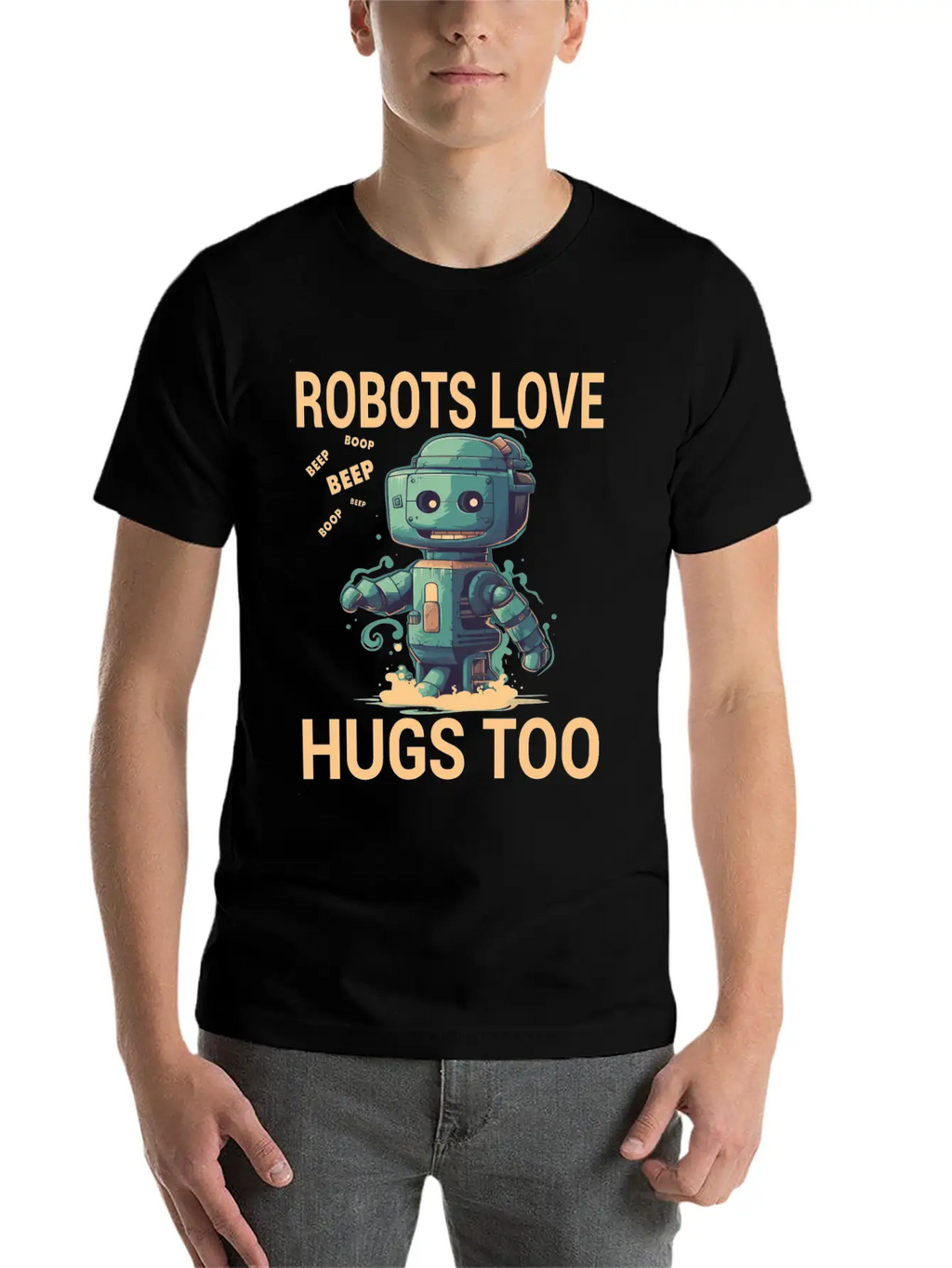 Robots Love Hugs Too For A Robot Fan And Essential Cotton Tee For Daily Outfits – Unisex Style