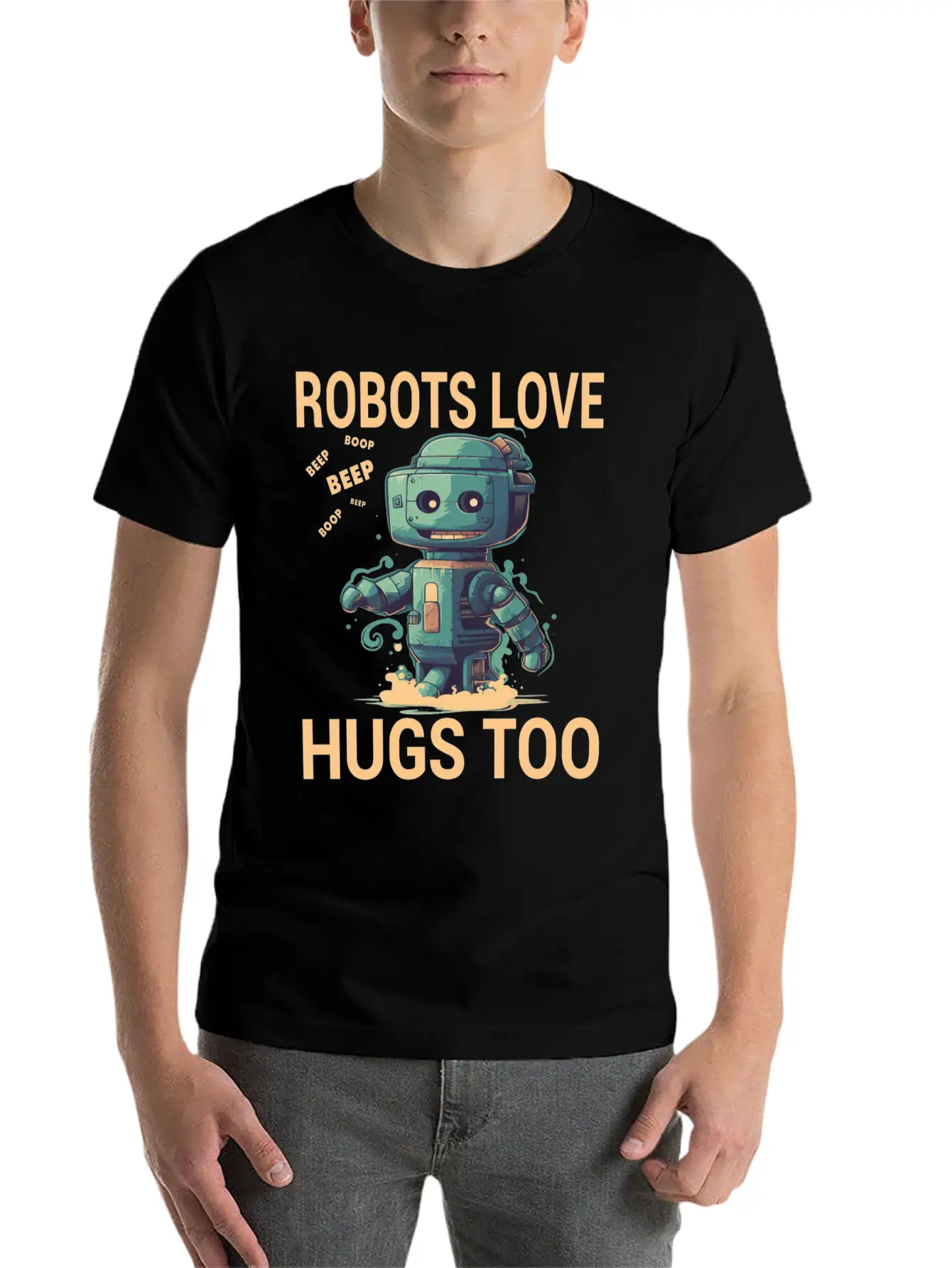 Robots Love Hugs Too For A Robot Fan And Essential Cotton Tee For Daily Outfits – Unisex Style