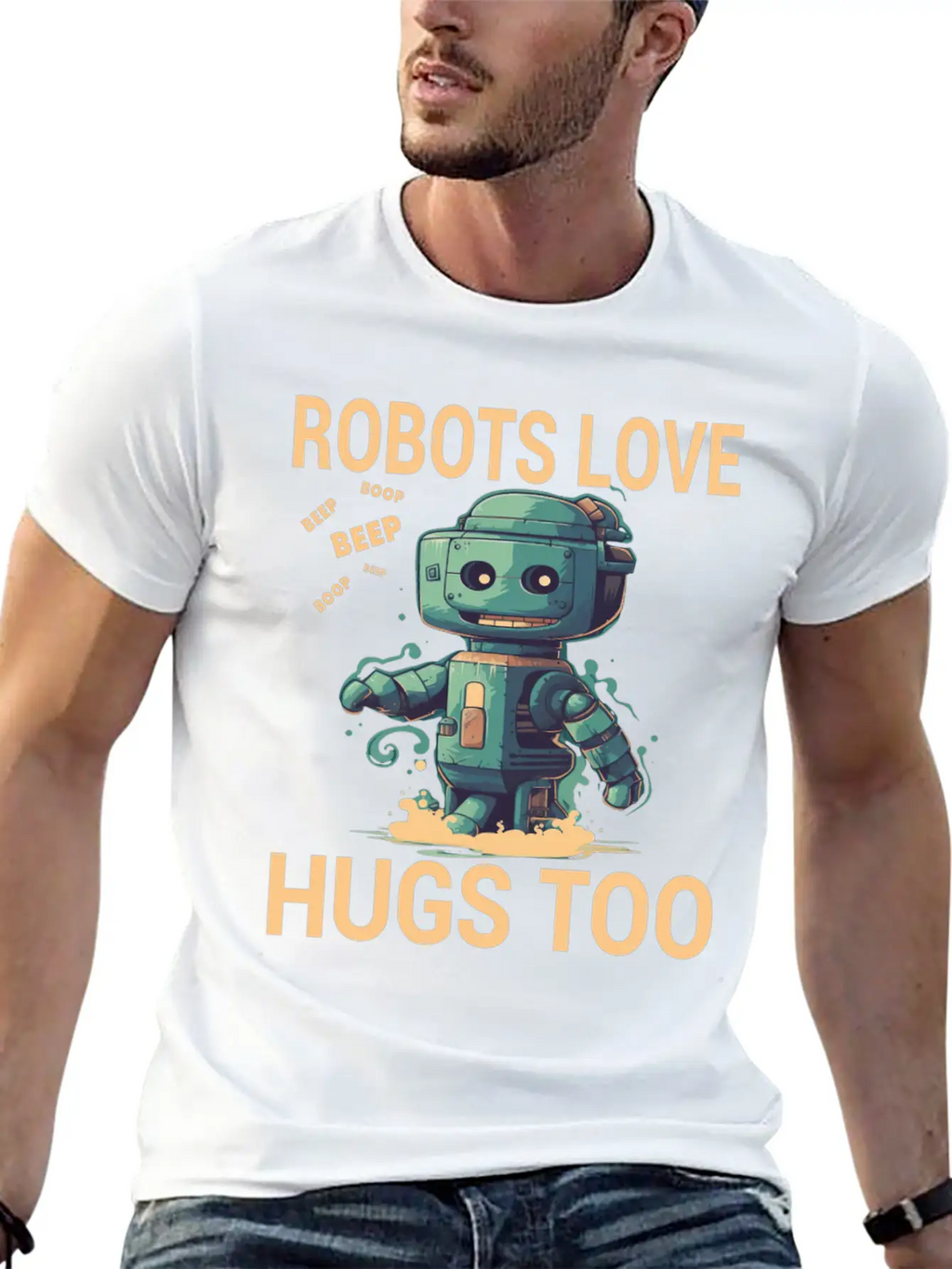 Robots Love Hugs Too For A Robot Fan And Essential Cotton Tee For Daily Outfits – Unisex Style