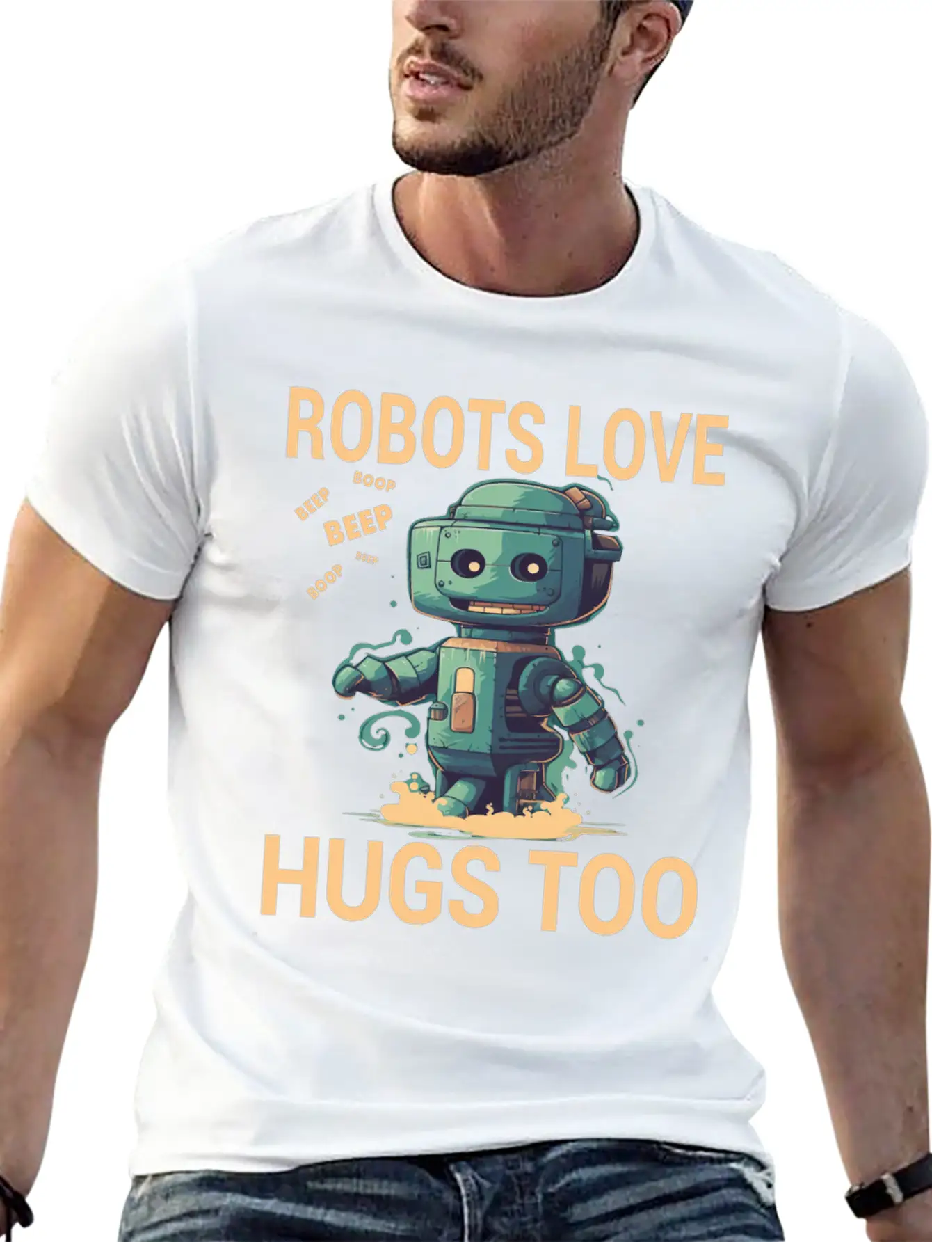 Robots Love Hugs Too For A Robot Fan And Essential Cotton Tee For Daily Outfits – Unisex Style