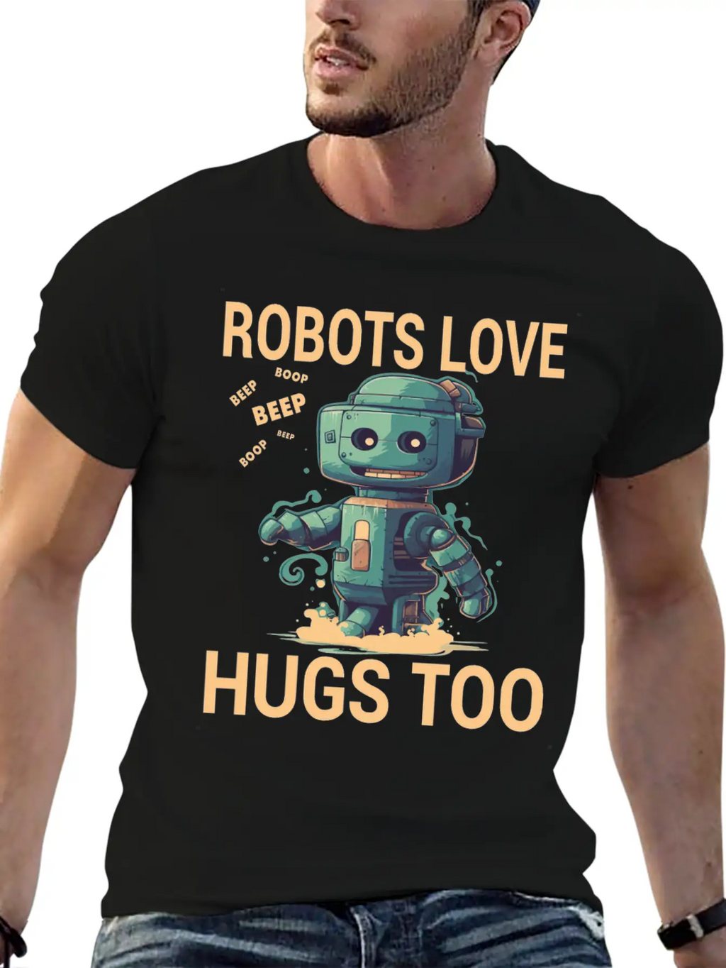 Robots Love Hugs Too For A Robot Fan And Essential Cotton Tee For Daily Outfits – Unisex Style