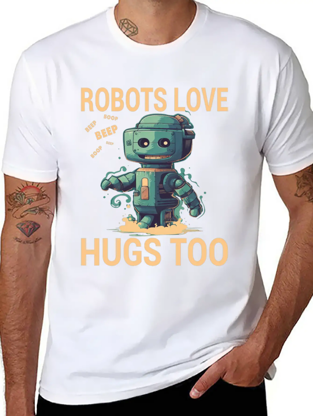 Robots Love Hugs Too For A Robot Fan And Essential Cotton Tee For Daily Outfits – Unisex Style