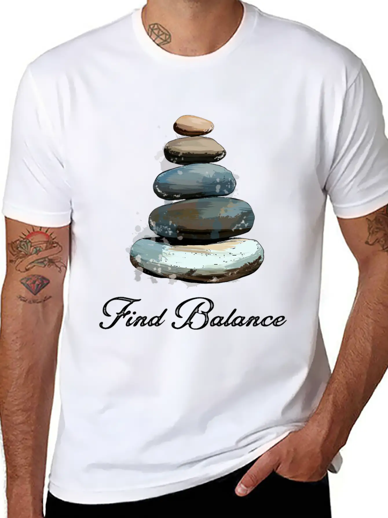 Rock Balancing Stone Stacking Balance Relaxed Everyday Tee – Lightweight And Durable Cotton
