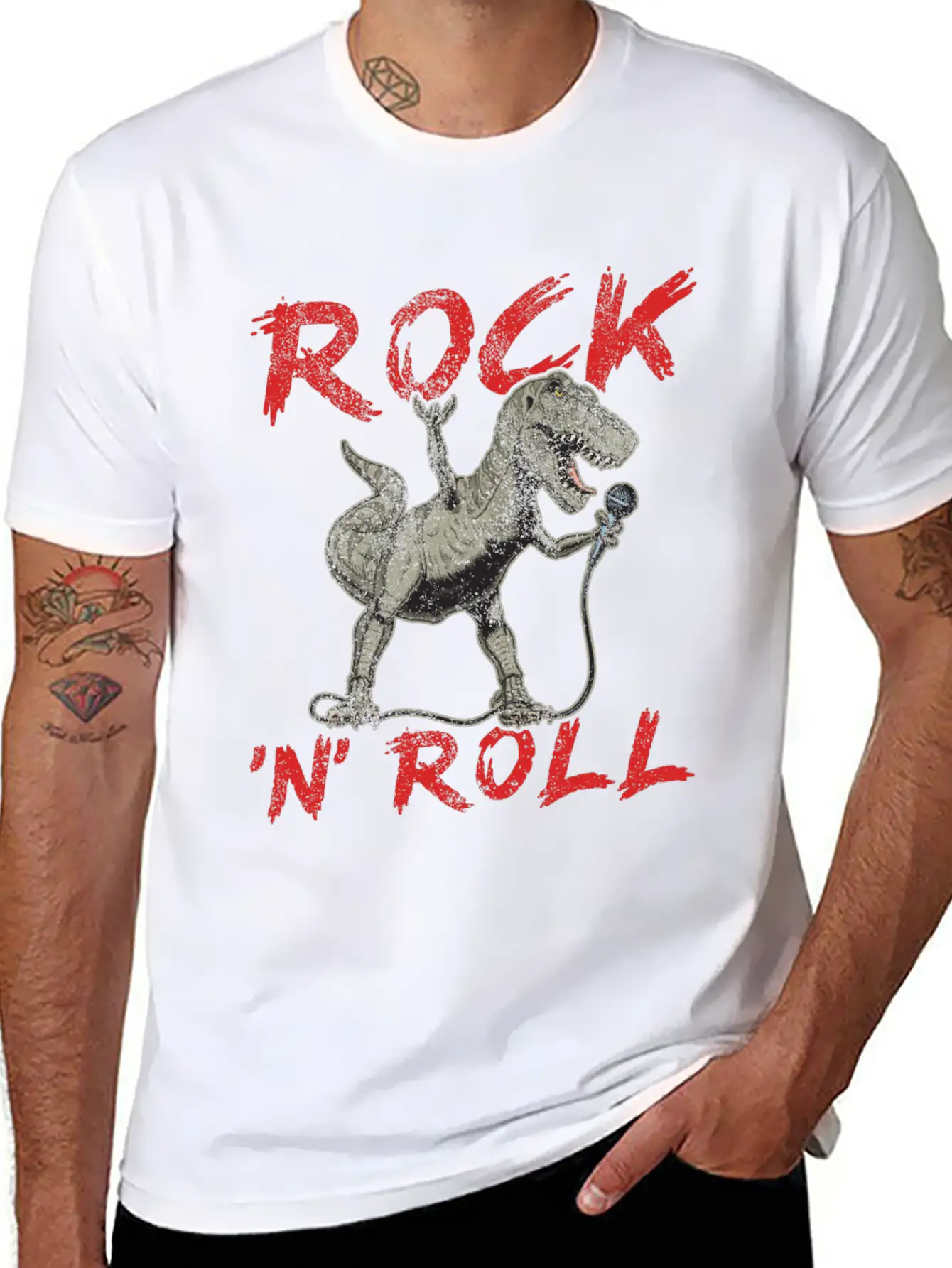Rock 'n' Roll Dinosaur Music, Concert, Festival Essential Cotton Tee For Daily Outfits – Unisex Style