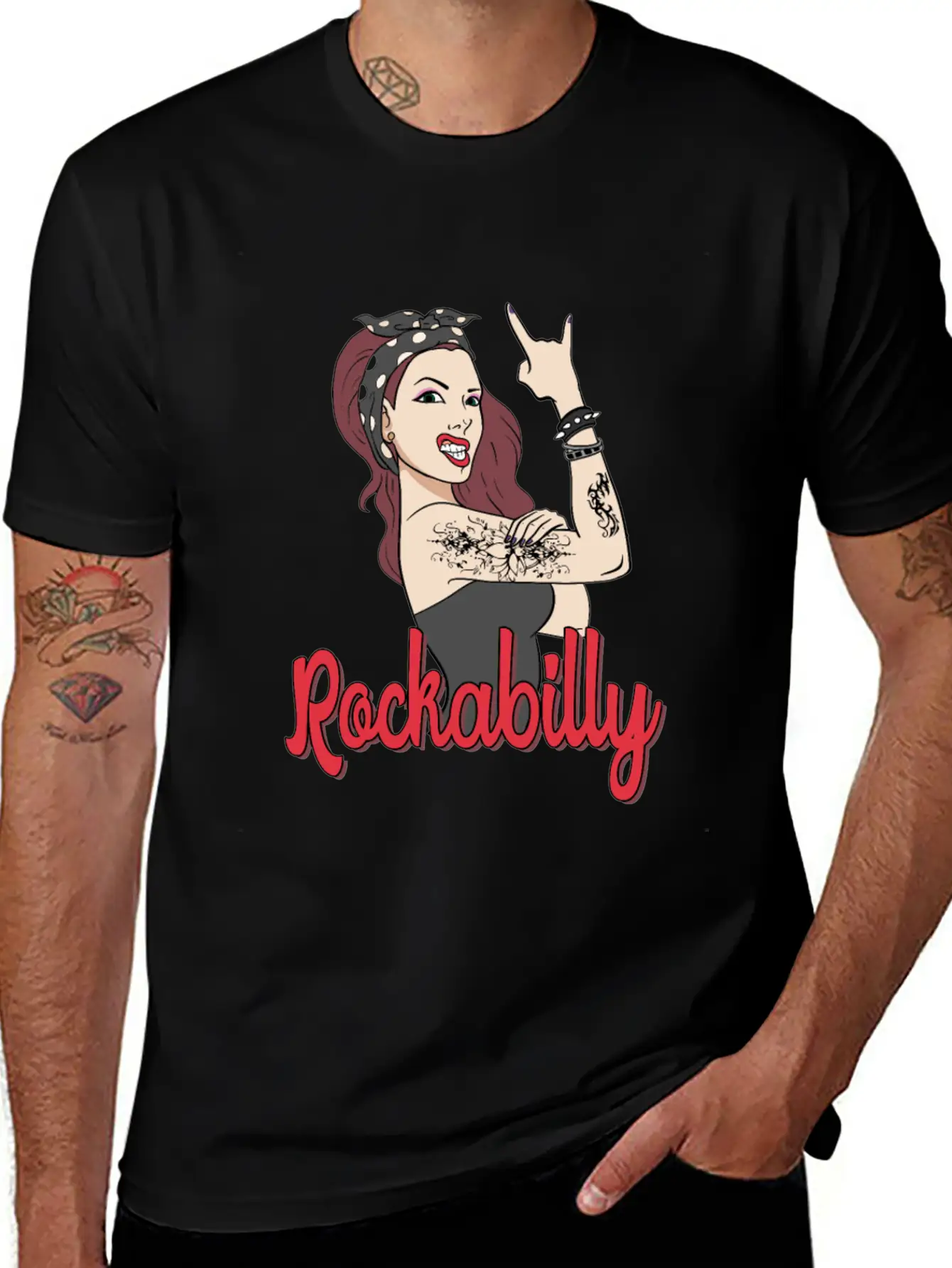 Rockabilly Tattoo Rock Roll Rock Star Basic Graphic T-Shirt – Daily Comfort In Soft Cotton
