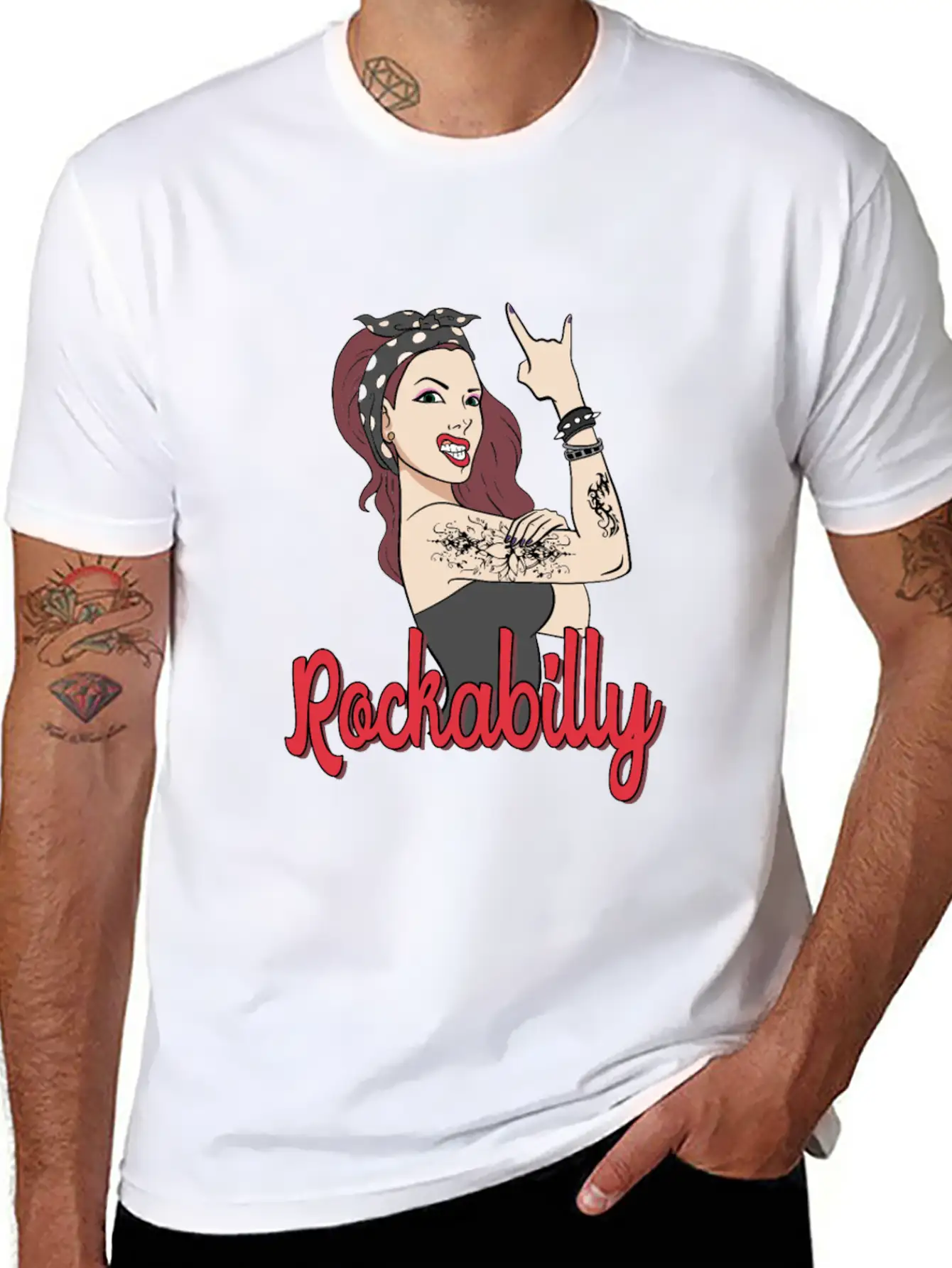 Rockabilly Tattoo Rock Roll Rock Star Basic Graphic T-Shirt – Daily Comfort In Soft Cotton