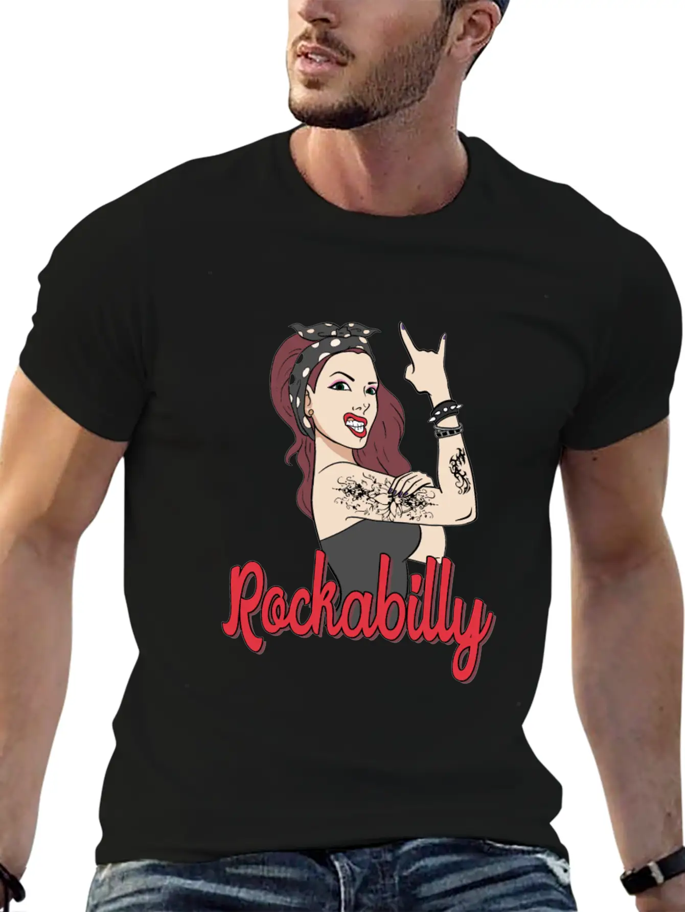 Rockabilly Tattoo Rock Roll Rock Star Basic Graphic T-Shirt – Daily Comfort In Soft Cotton