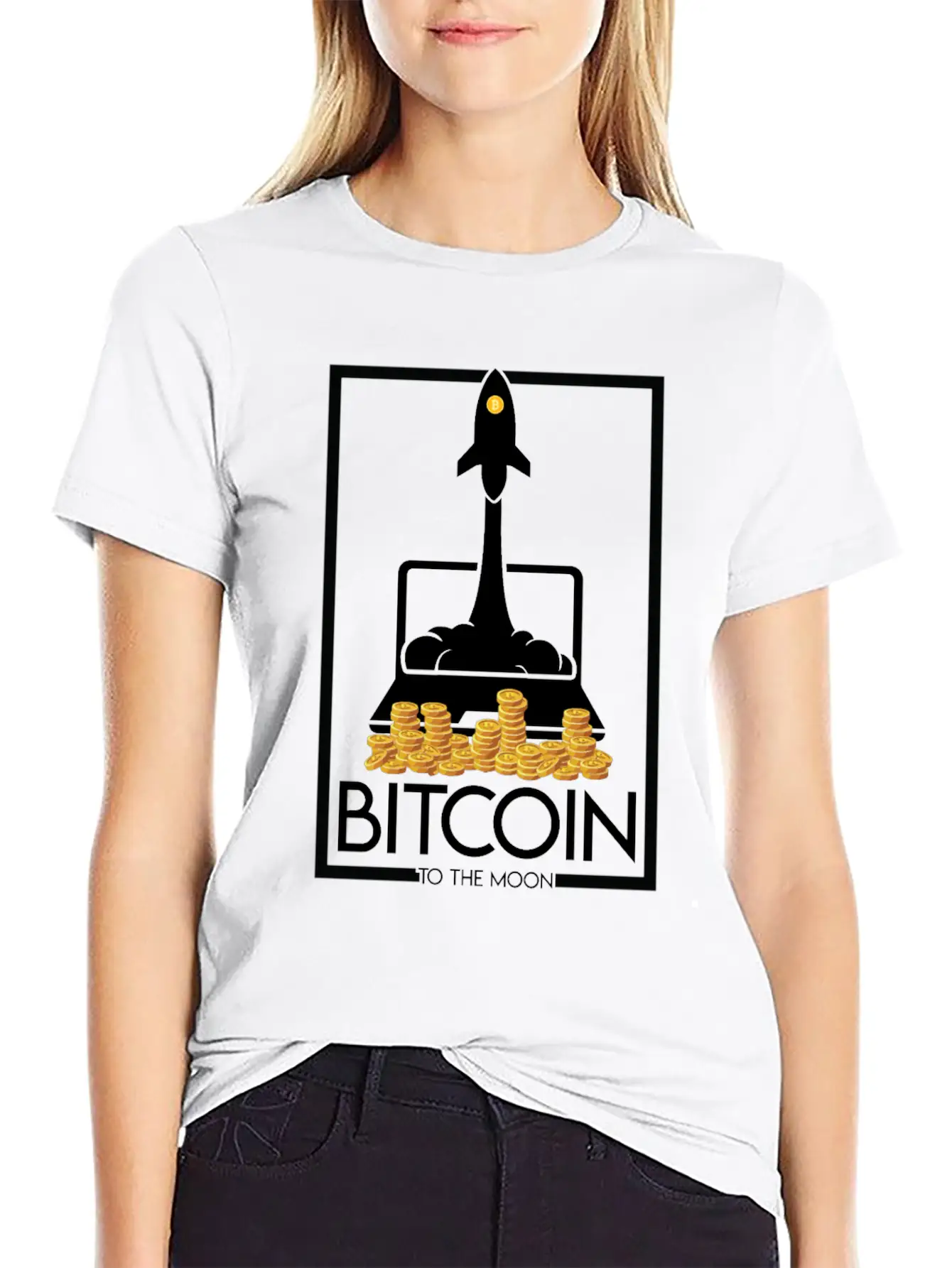 Rocket To The Moon, Bitcoin Unisex Casual T-Shirt – Clean Design For Daily Comfort