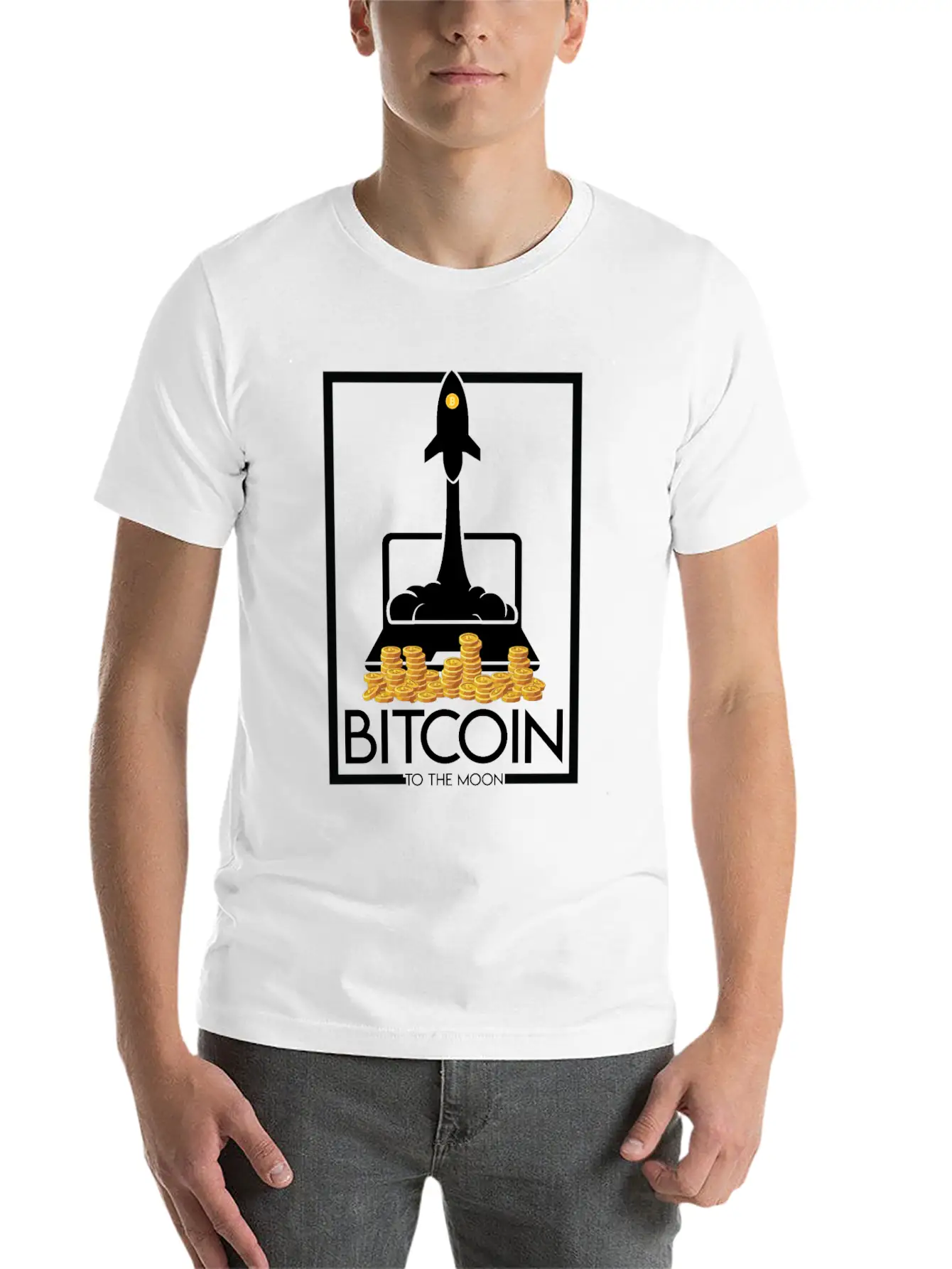 Rocket To The Moon, Bitcoin Unisex Casual T-Shirt – Clean Design For Daily Comfort