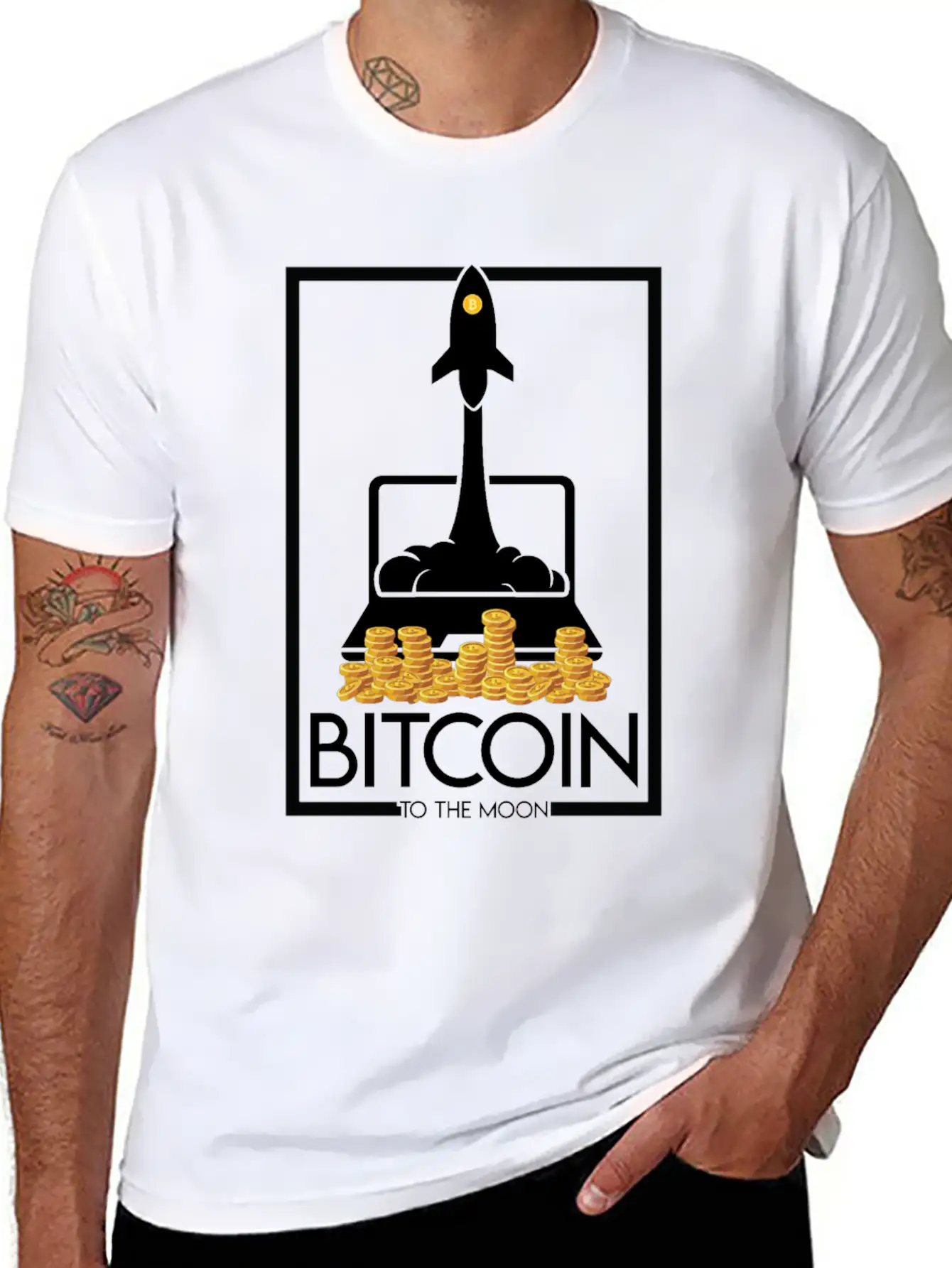 Rocket To The Moon, Bitcoin Unisex Casual T-Shirt – Clean Design For Daily Comfort