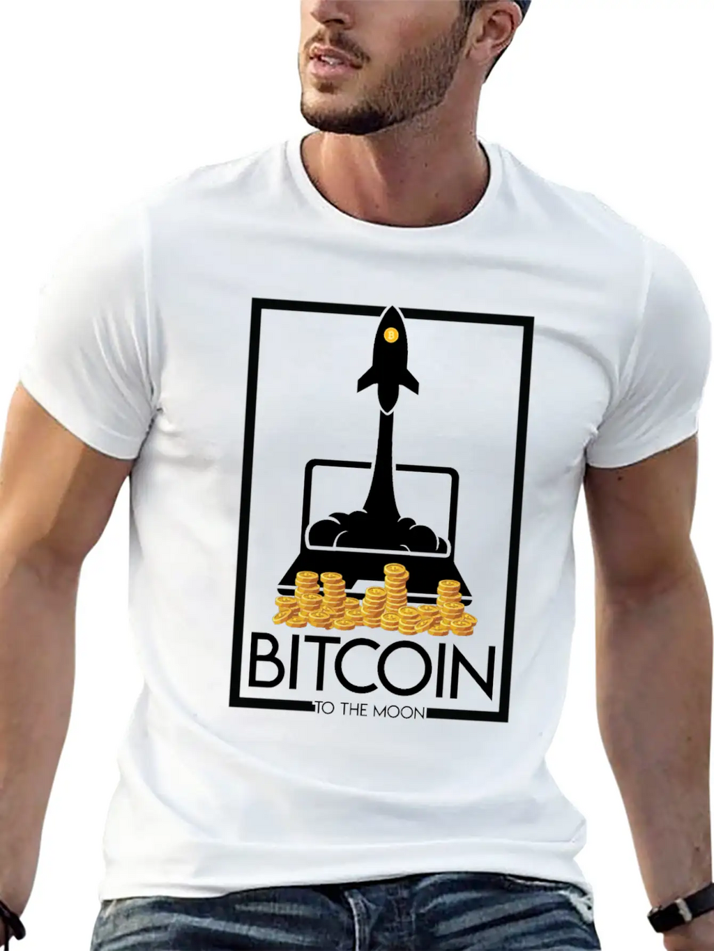 Rocket To The Moon, Bitcoin Unisex Casual T-Shirt – Clean Design For Daily Comfort