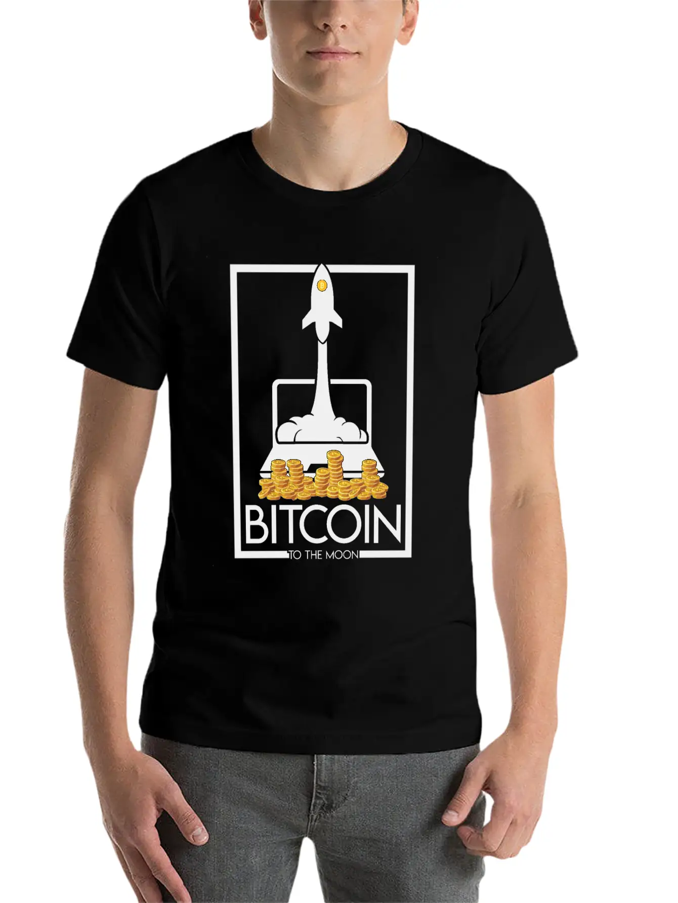 Rocket To The Moon, Bitcoin Unisex Casual T-Shirt – Clean Design For Daily Comfort