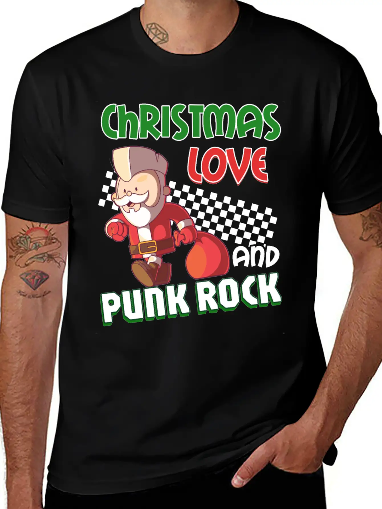 Rocky Christmas: Santa Claus Concert In Punk Rock Stylish Everyday T-Shirt – Unisex Basic Cotton Tee