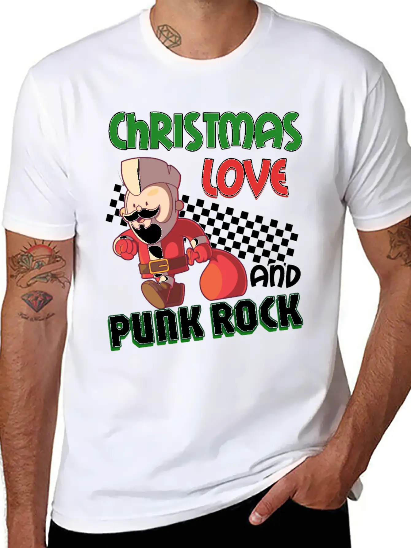 Rocky Christmas: Santa Claus Concert In Punk Rock Stylish Everyday T-Shirt – Unisex Basic Cotton Tee