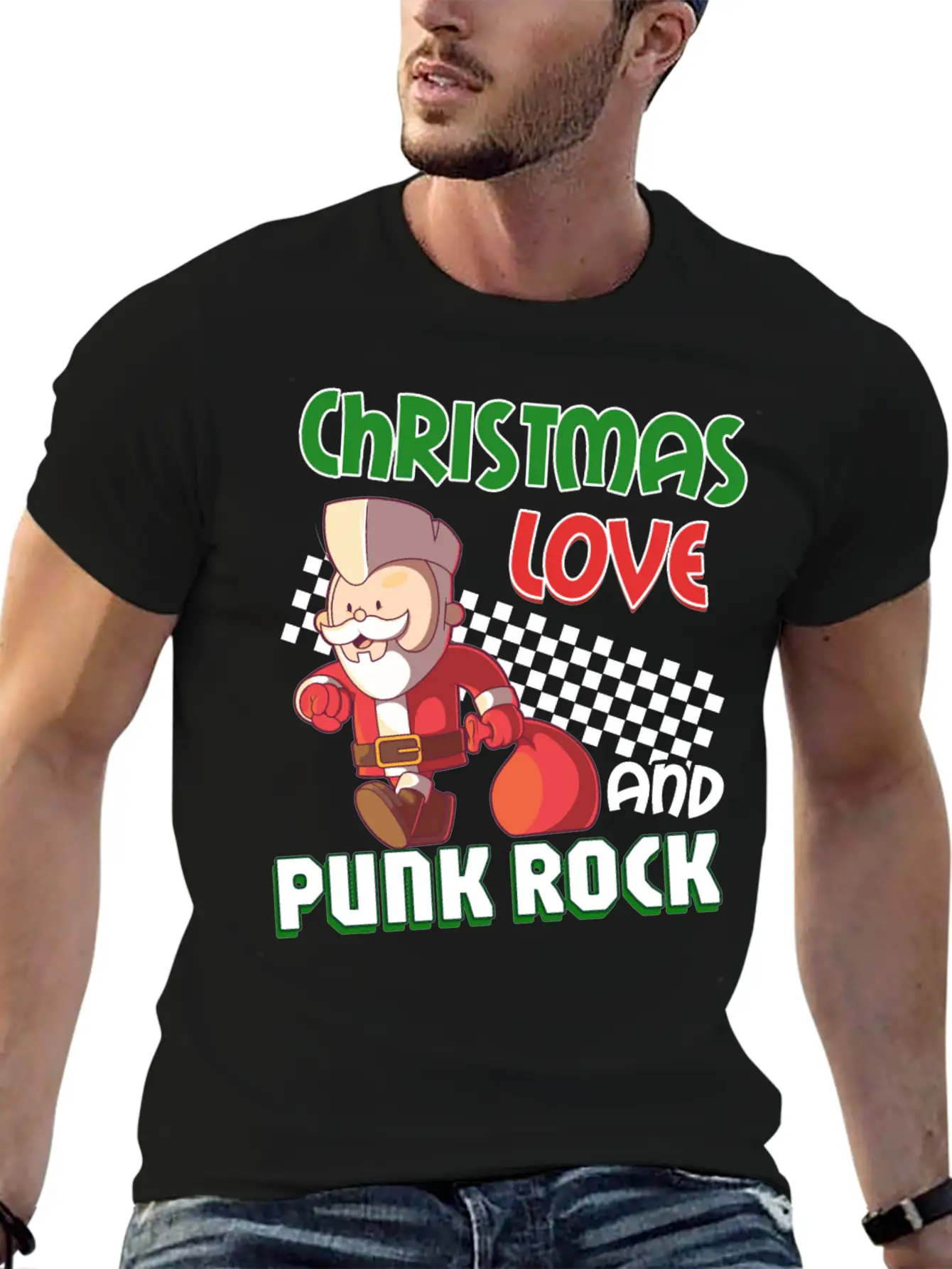 Rocky Christmas: Santa Claus Concert In Punk Rock Stylish Everyday T-Shirt – Unisex Basic Cotton Tee