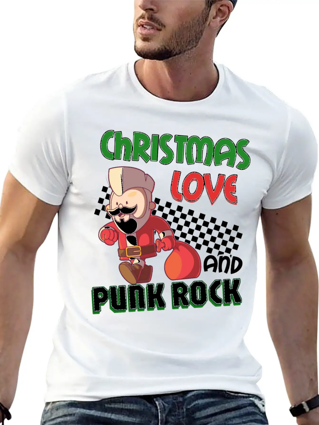 Rocky Christmas: Santa Claus Concert In Punk Rock Stylish Everyday T-Shirt – Unisex Basic Cotton Tee
