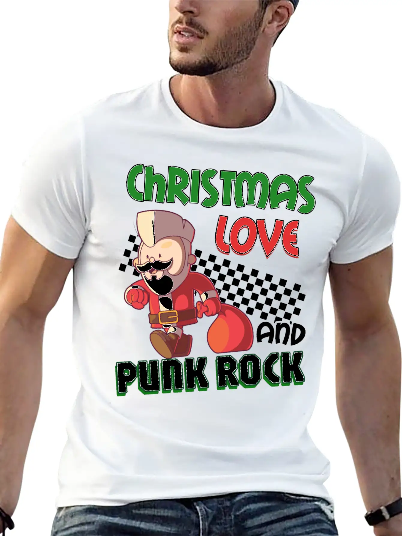Rocky Christmas: Santa Claus Concert In Punk Rock Stylish Everyday T-Shirt – Unisex Basic Cotton Tee