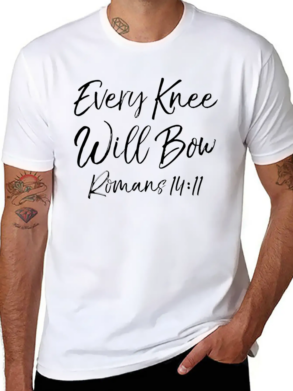 Romans 1411 Cute Bible Verse Quote Gift Every Knee Basic Graphic T-Shirt – Daily Comfort In Soft Cotton