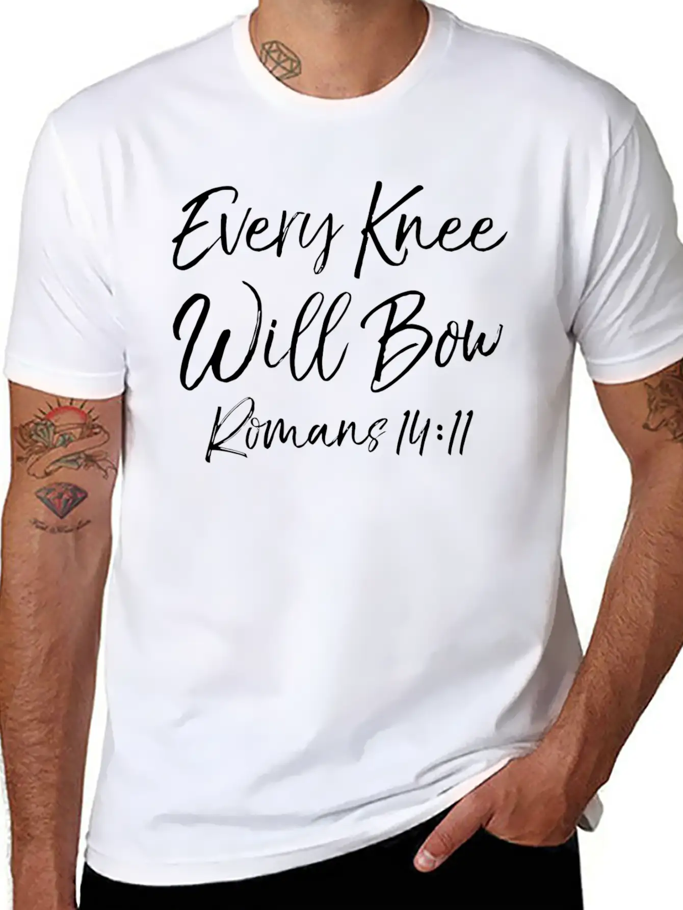 Romans 1411 Cute Bible Verse Quote Gift Every Knee Basic Graphic T-Shirt – Daily Comfort In Soft Cotton
