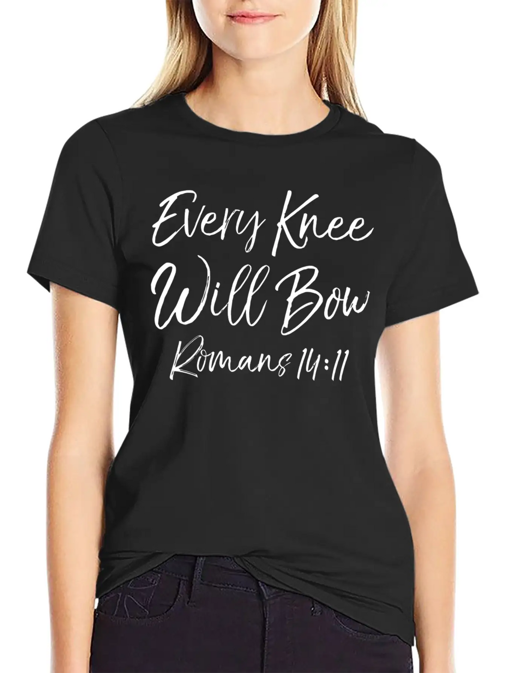 Romans 1411 Cute Bible Verse Quote Gift Every Knee Basic Graphic T-Shirt – Daily Comfort In Soft Cotton