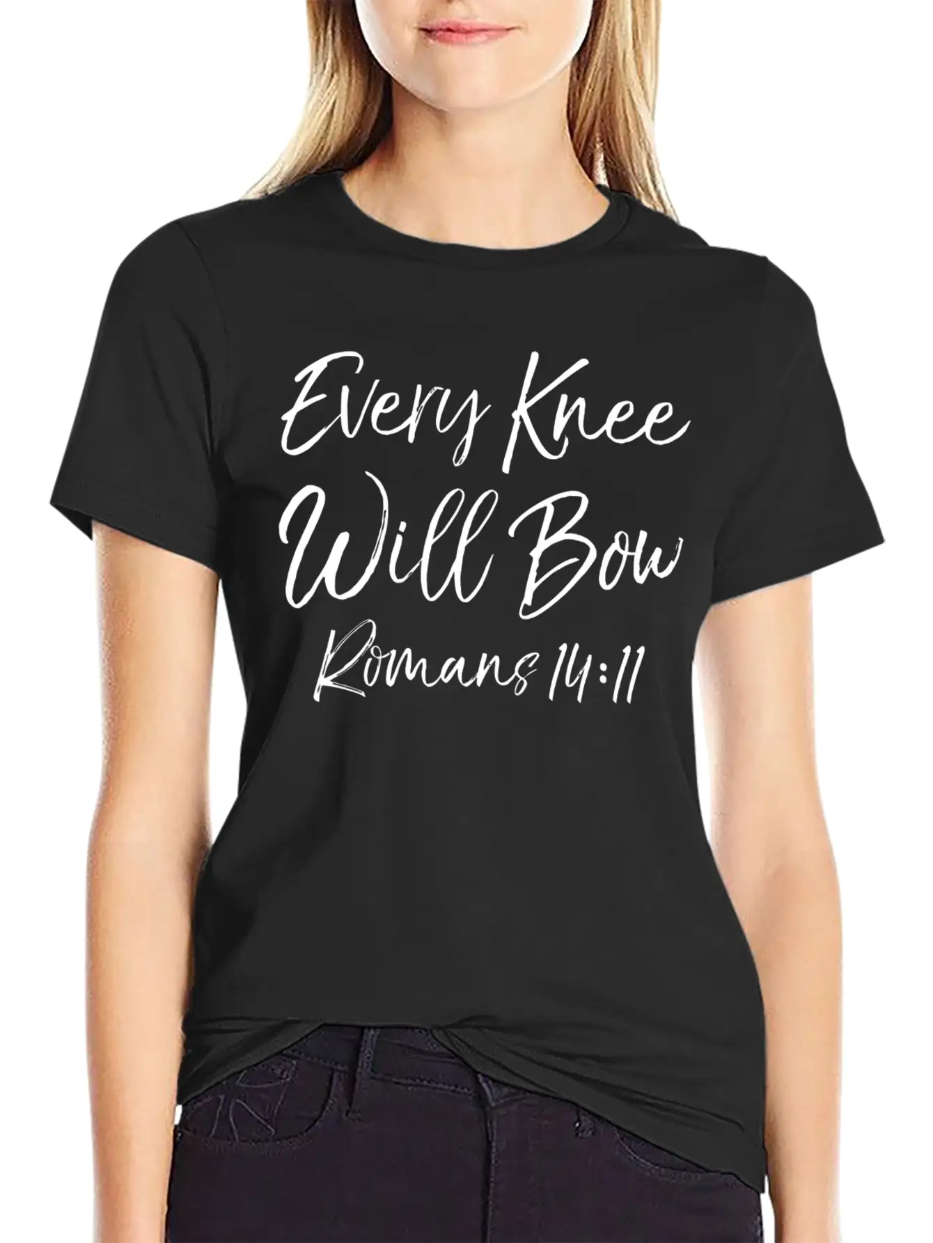 Romans 1411 Cute Bible Verse Quote Gift Every Knee Basic Graphic T-Shirt – Daily Comfort In Soft Cotton