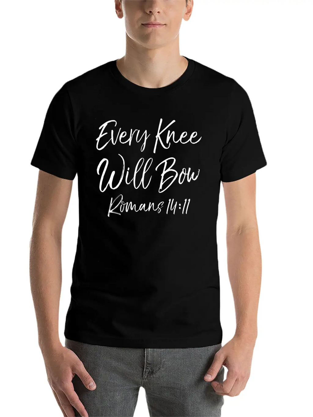 Romans 1411 Cute Bible Verse Quote Gift Every Knee Basic Graphic T-Shirt – Daily Comfort In Soft Cotton