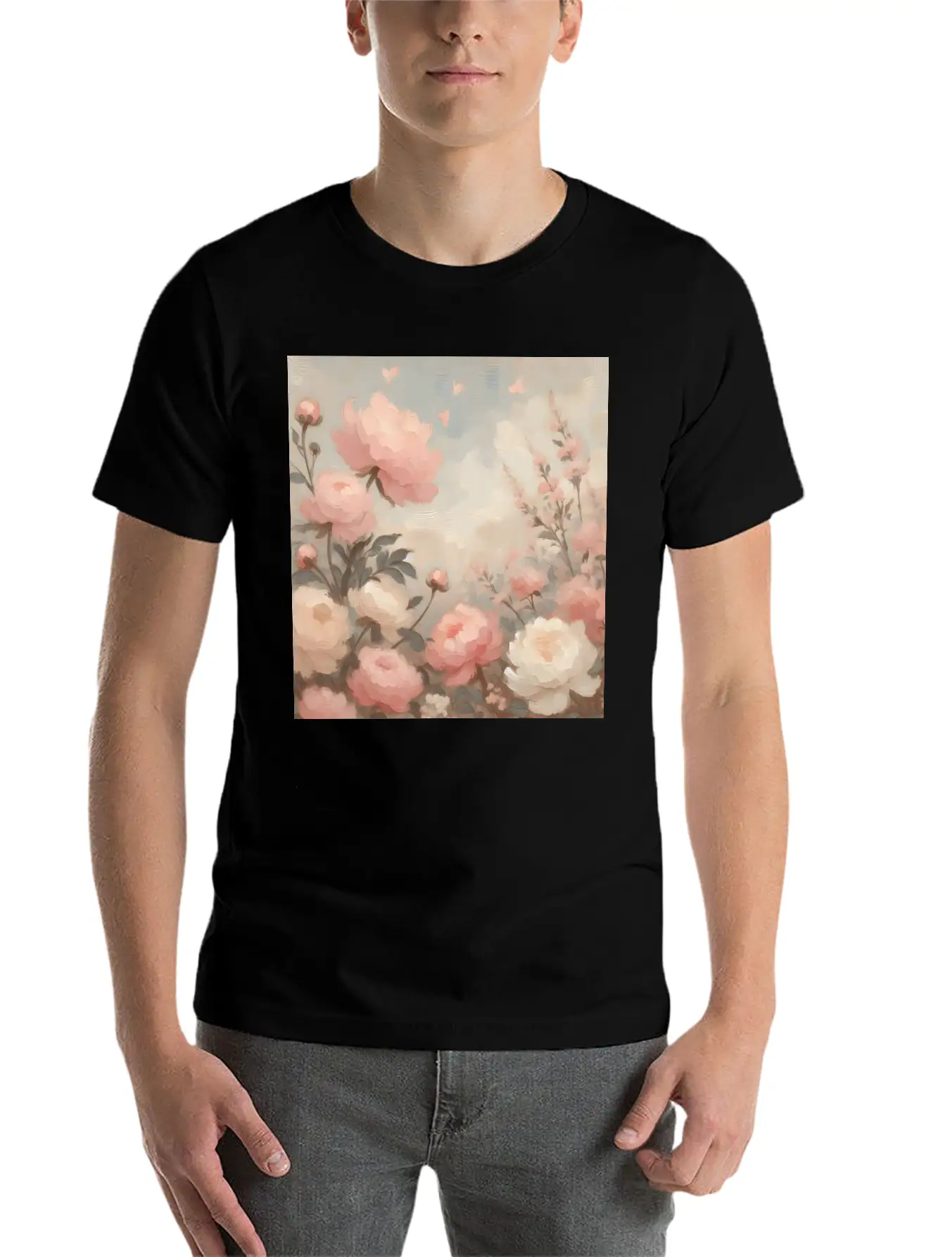 Romantic Pastel Valentine Bouquet Basic Graphic T-Shirt – Daily Comfort In Soft Cotton