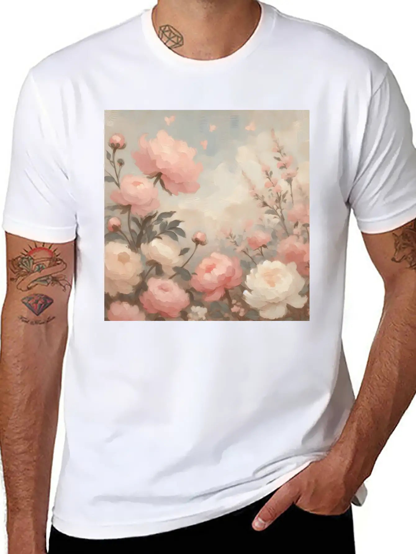 Romantic Pastel Valentine Bouquet Basic Graphic T-Shirt – Daily Comfort In Soft Cotton