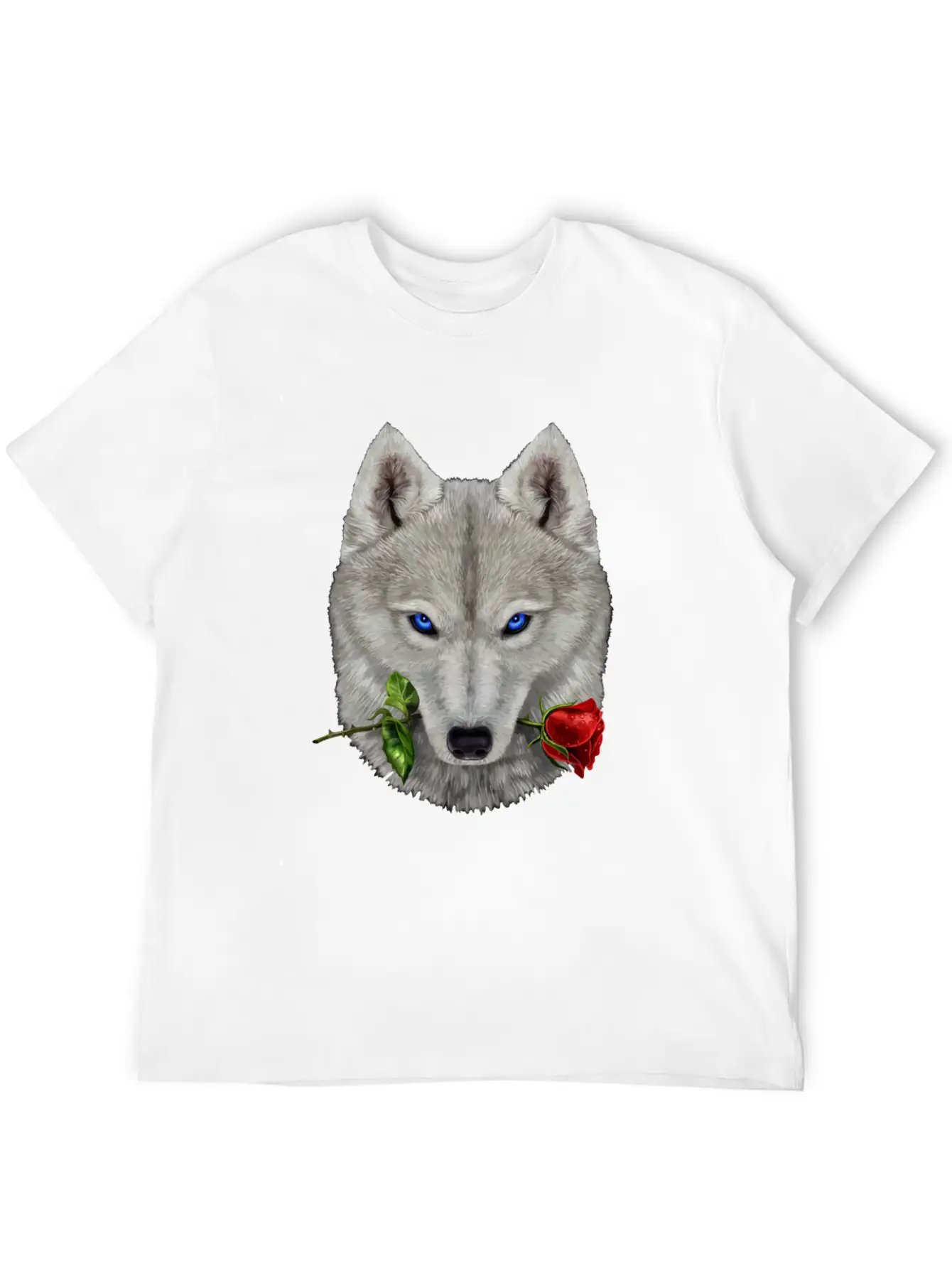 Romantic Polar Wolf Biting On A Rose Flower Unisex Casual T-Shirt – Clean Design For Daily Comfort