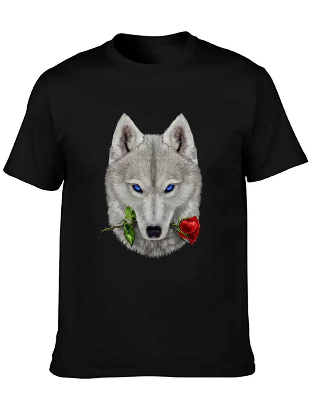 Romantic Polar Wolf Biting On A Rose Flower Unisex Casual T-Shirt – Clean Design For Daily Comfort