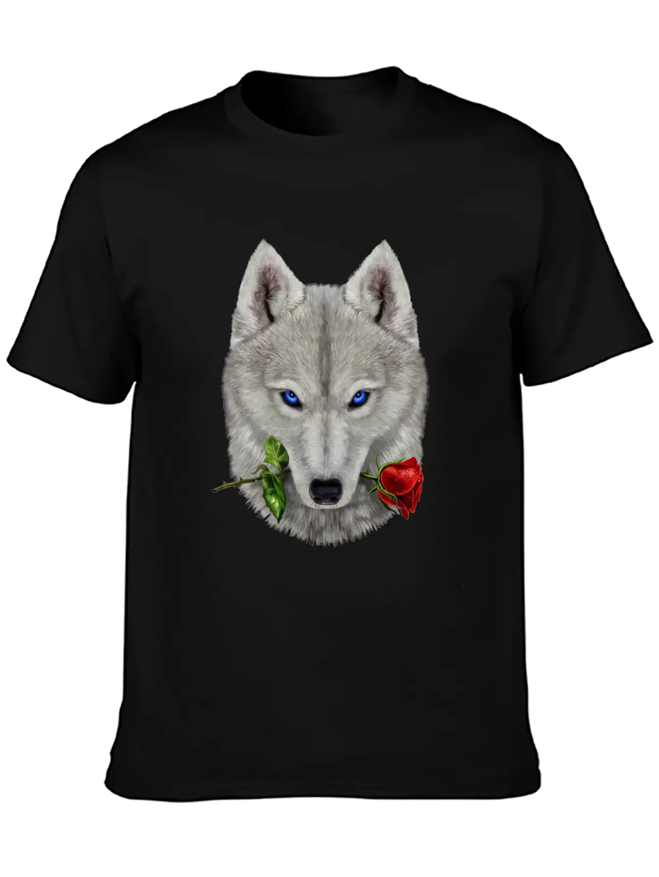 Romantic Polar Wolf Biting On A Rose Flower Unisex Casual T-Shirt – Clean Design For Daily Comfort