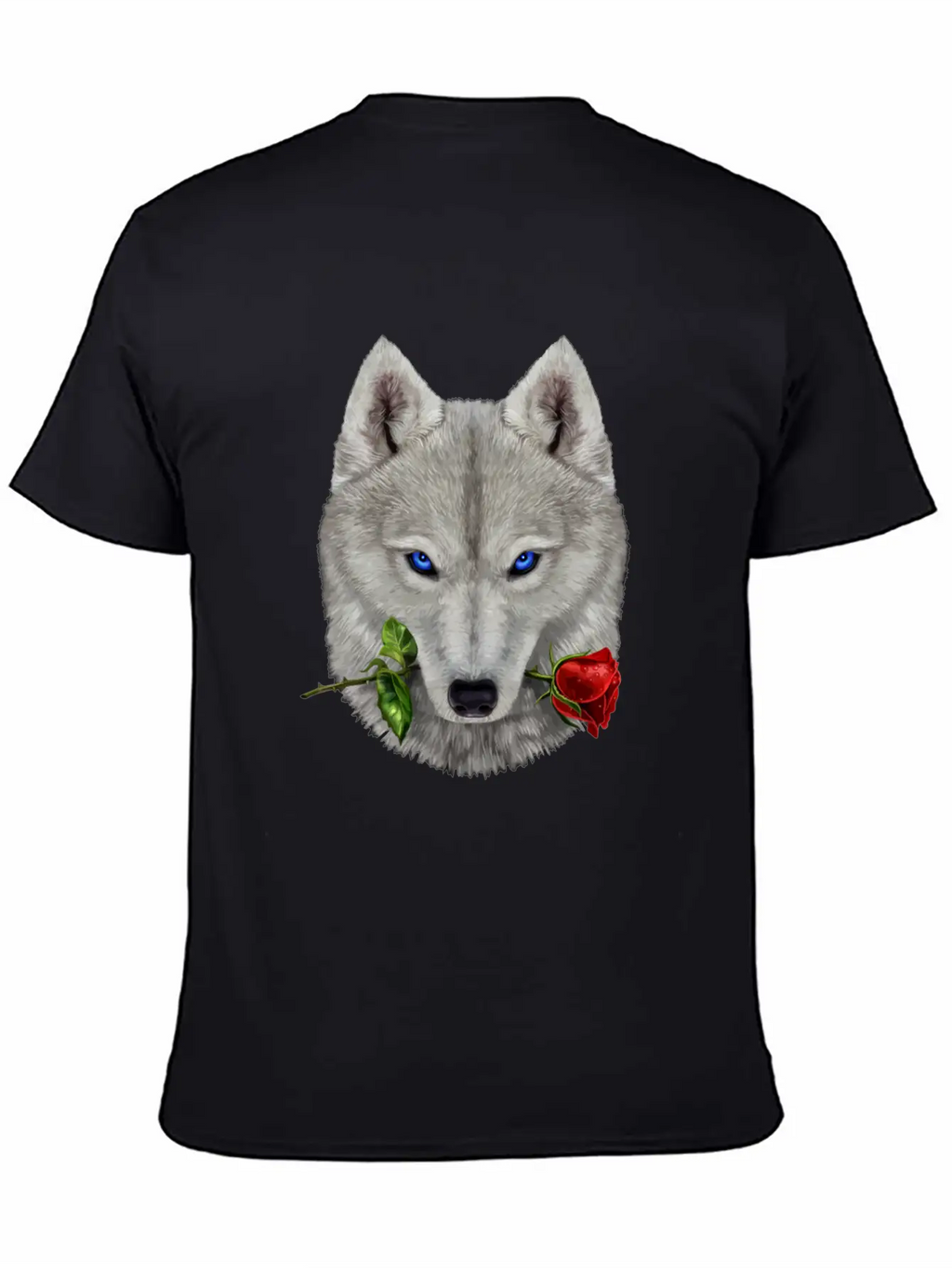 Romantic Polar Wolf Biting On A Rose Flower Unisex Casual T-Shirt – Clean Design For Daily Comfort