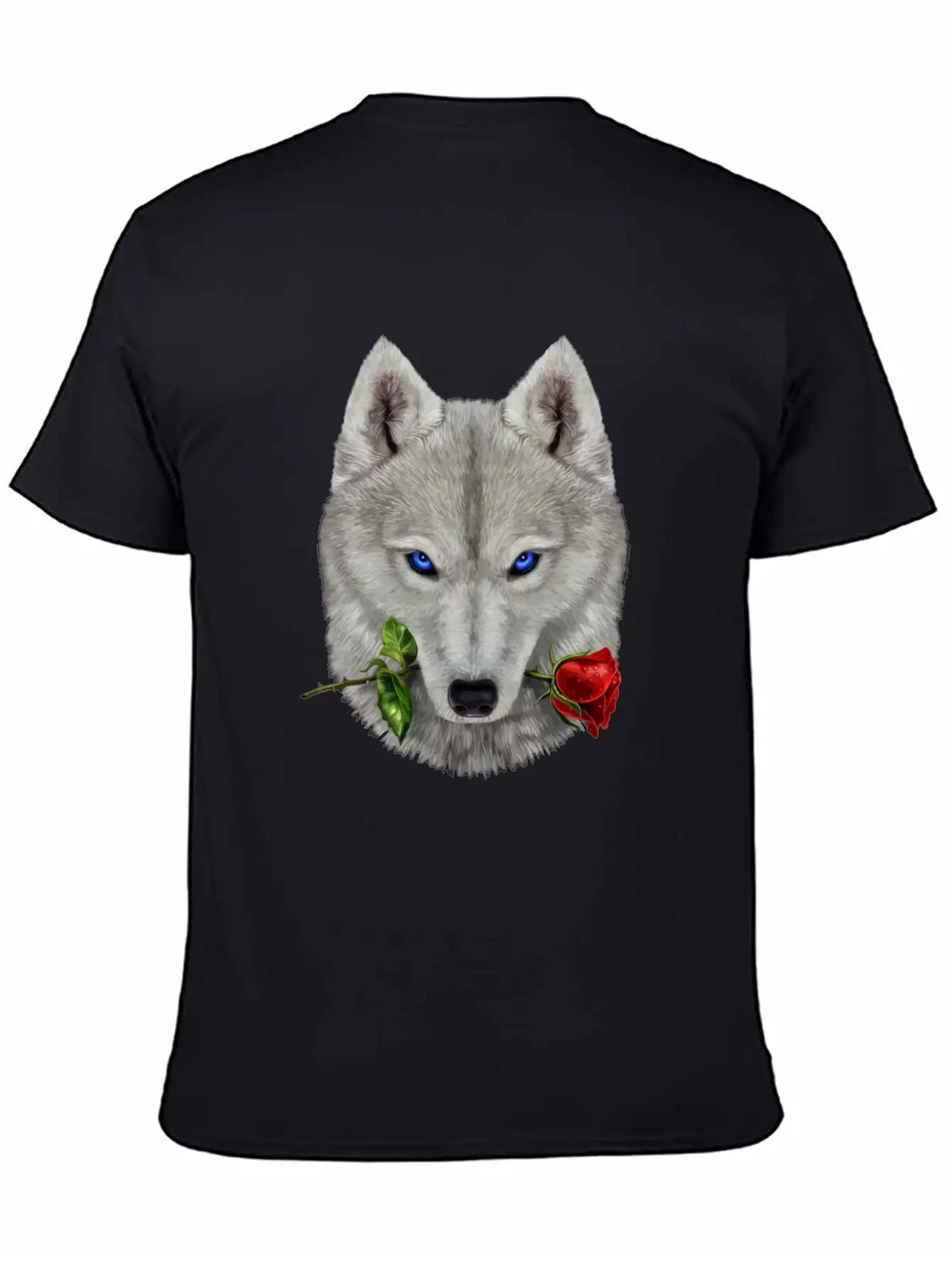 Romantic Polar Wolf Biting On A Rose Flower Unisex Casual T-Shirt – Clean Design For Daily Comfort
