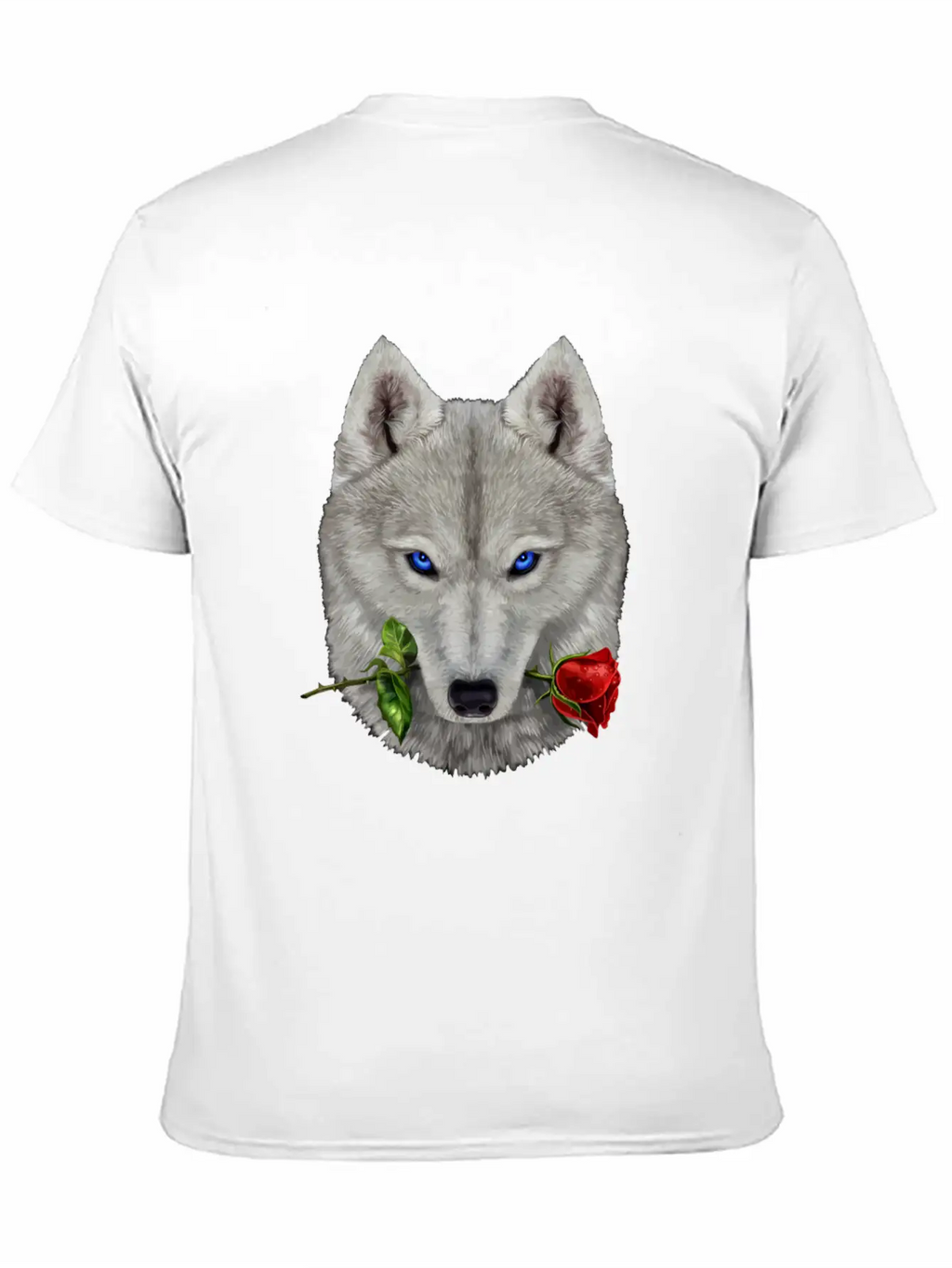 Romantic Polar Wolf Biting On A Rose Flower Unisex Casual T-Shirt – Clean Design For Daily Comfort