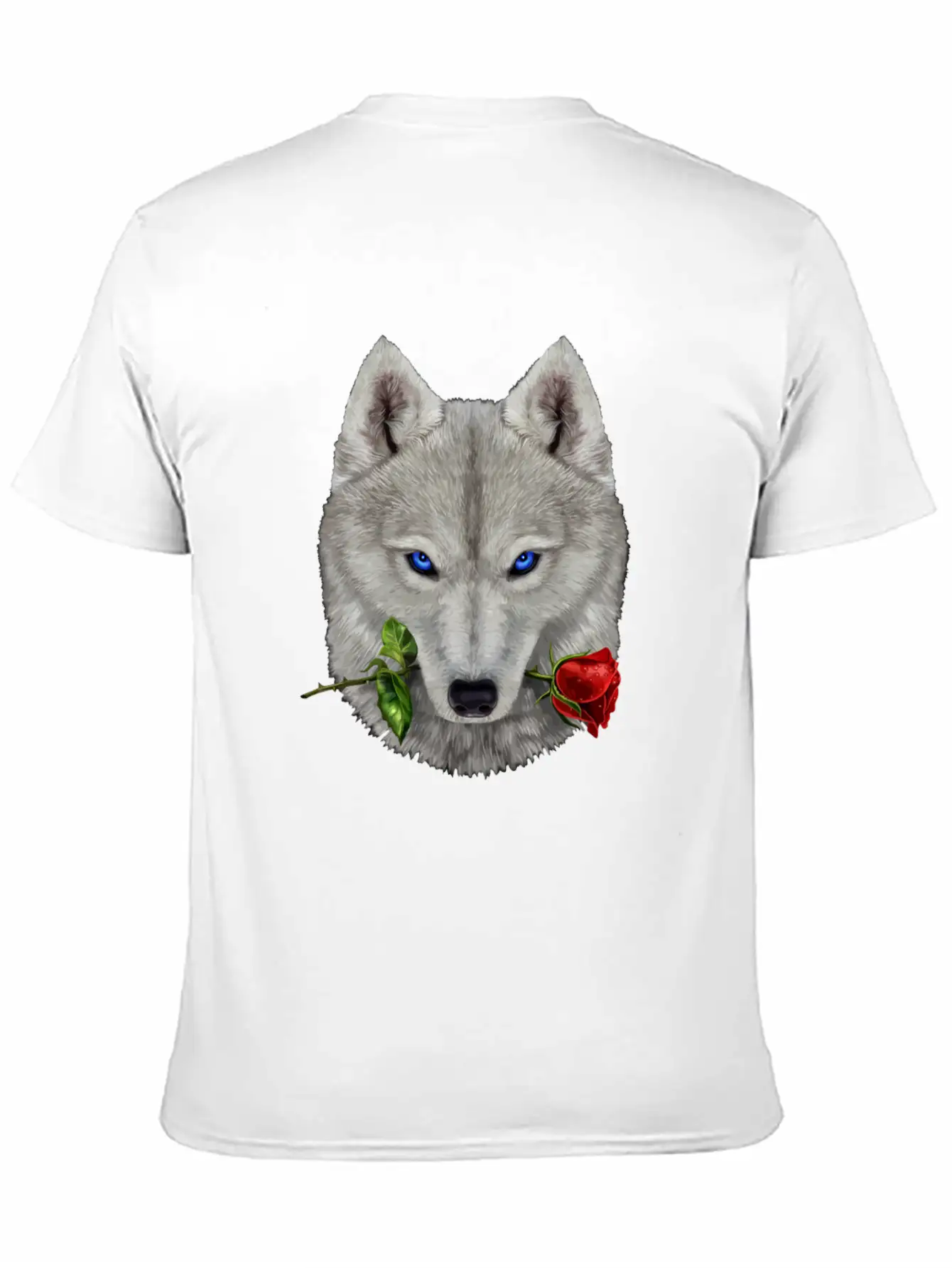 Romantic Polar Wolf Biting On A Rose Flower Unisex Casual T-Shirt – Clean Design For Daily Comfort