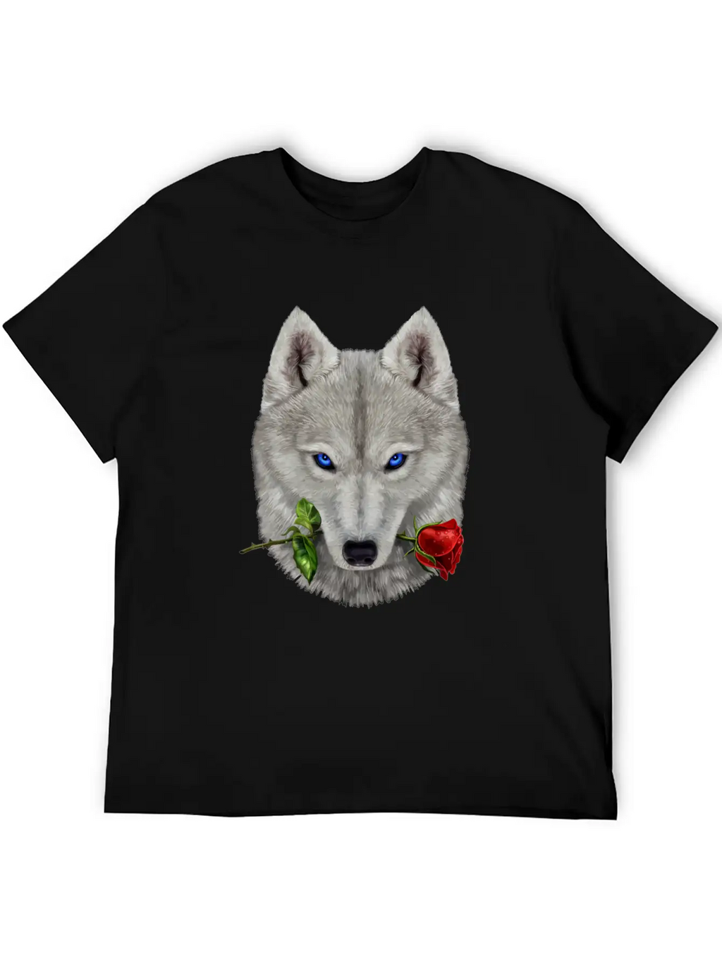 Romantic Polar Wolf Biting On A Rose Flower Unisex Casual T-Shirt – Clean Design For Daily Comfort