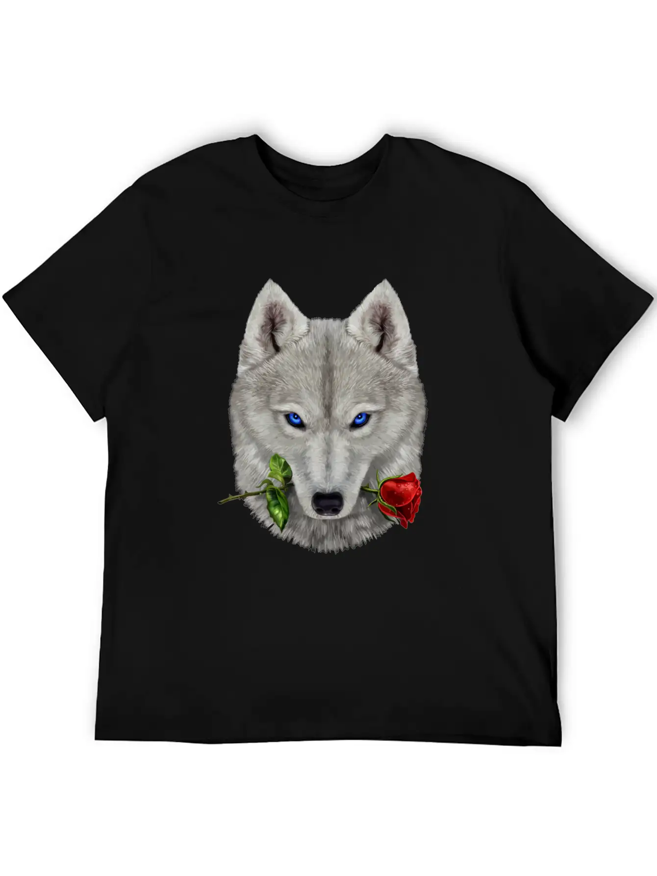 Romantic Polar Wolf Biting On A Rose Flower Unisex Casual T-Shirt – Clean Design For Daily Comfort