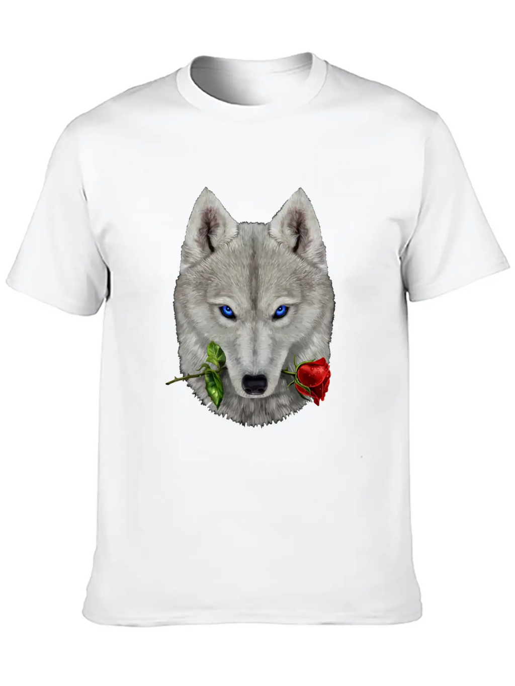 Romantic Polar Wolf Biting On A Rose Flower Unisex Casual T-Shirt – Clean Design For Daily Comfort