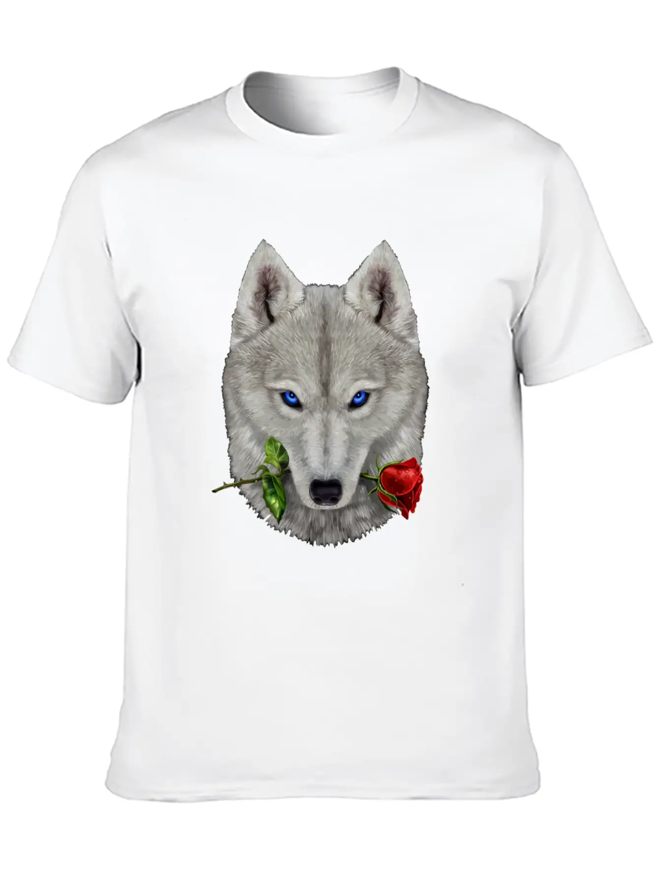 Romantic Polar Wolf Biting On A Rose Flower Unisex Casual T-Shirt – Clean Design For Daily Comfort