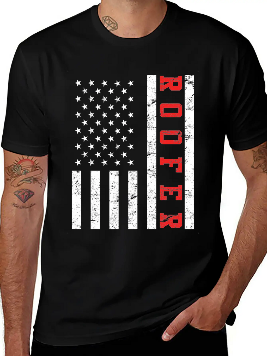 Roofer Saying USA Flag Flag Relaxed Everyday Tee – Lightweight And Durable Cotton